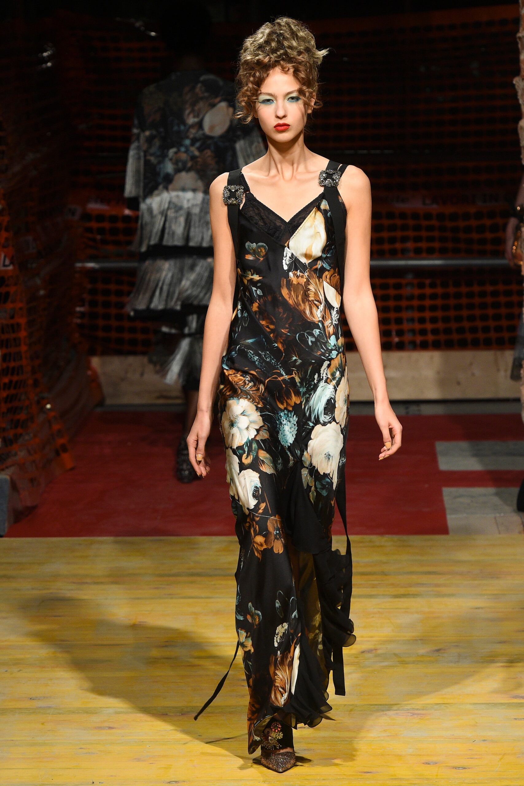 black floral silk midi dress