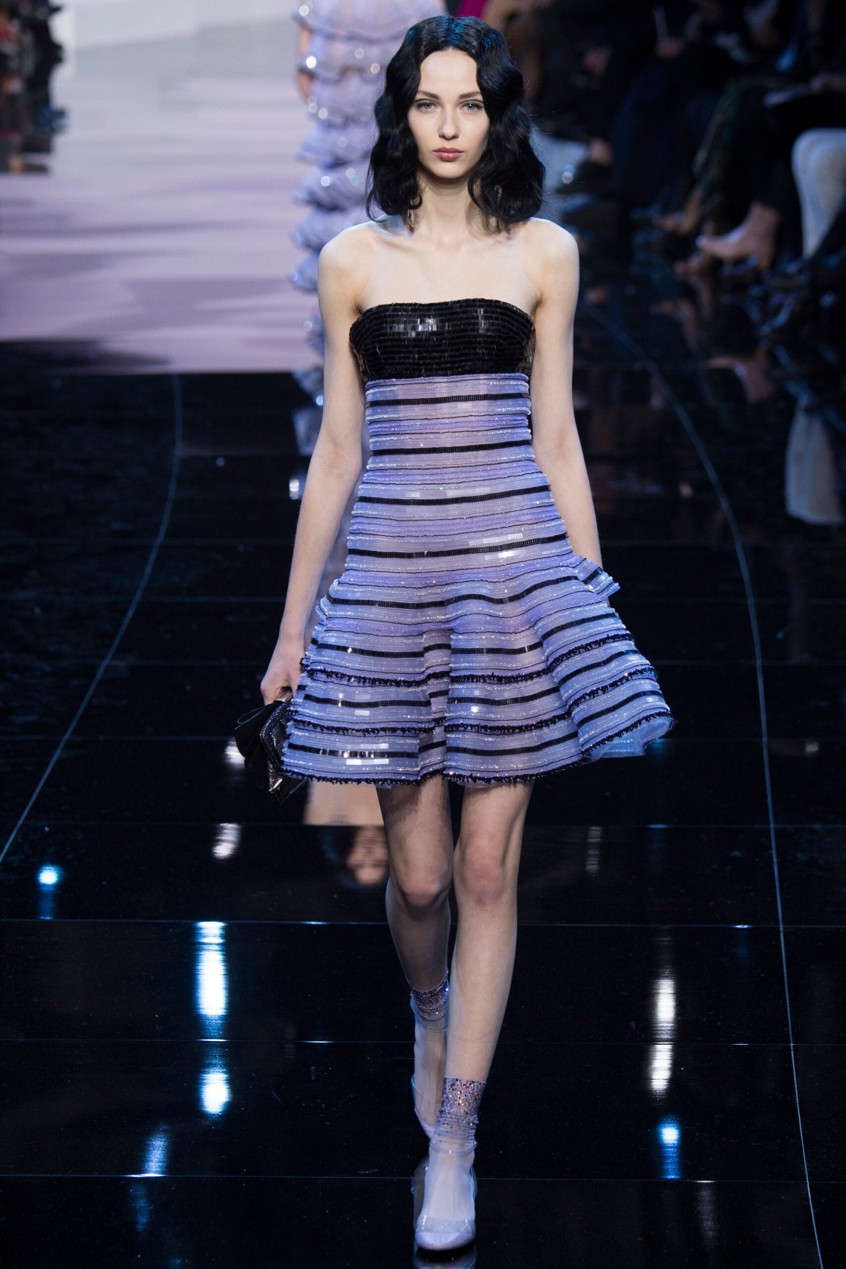 black and purple strapless mini dress