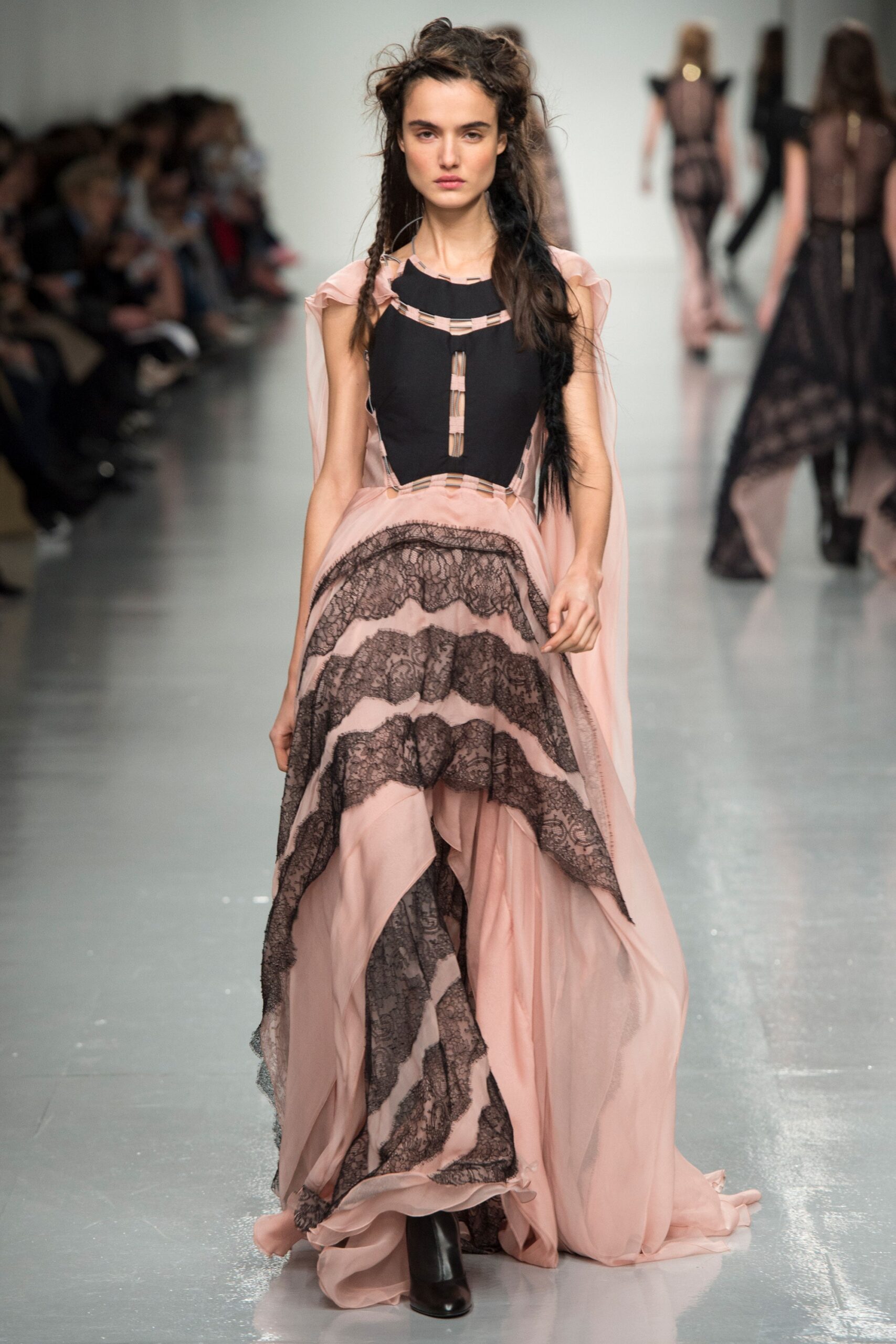 pink and black layered gown