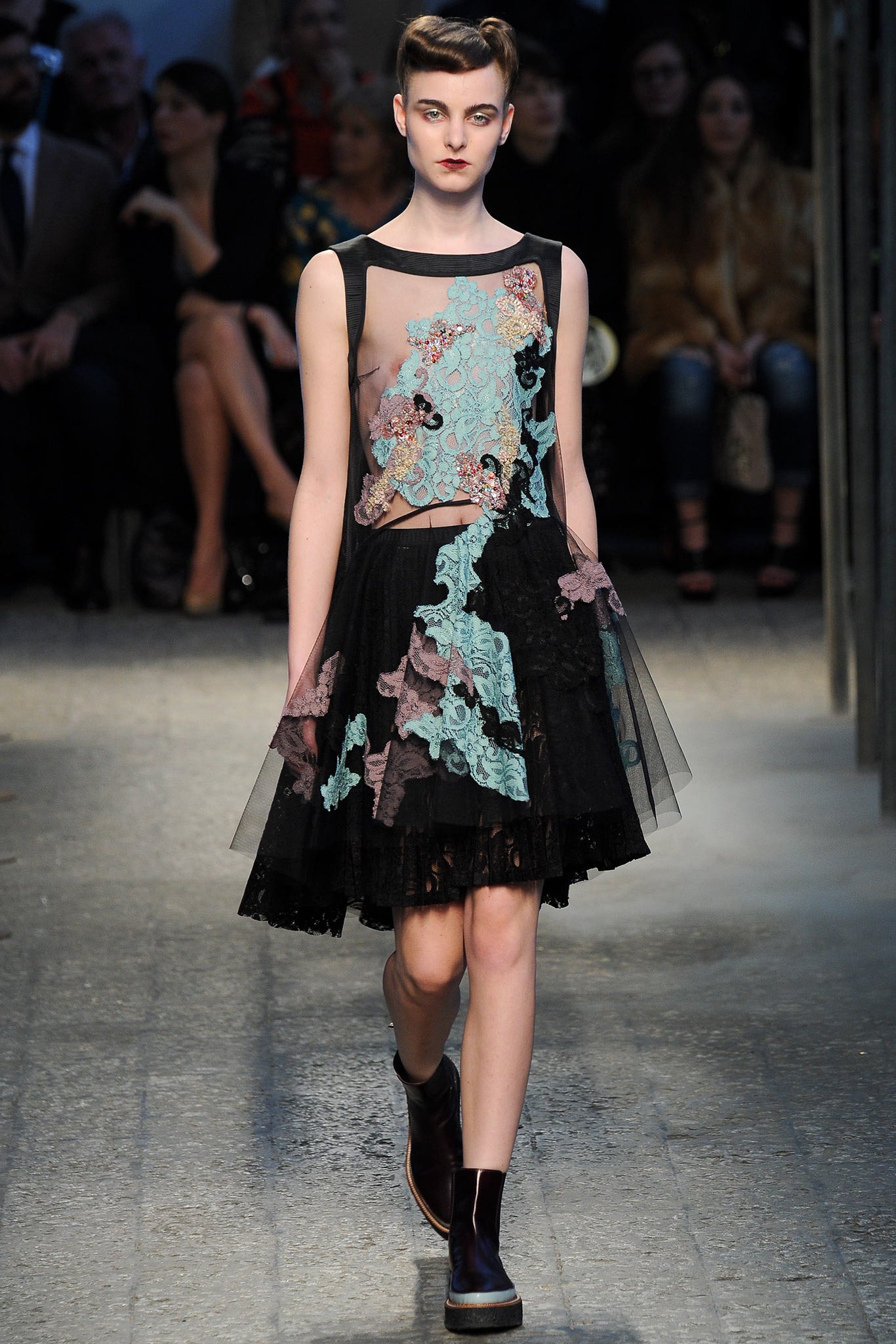 black embroidered mini dress