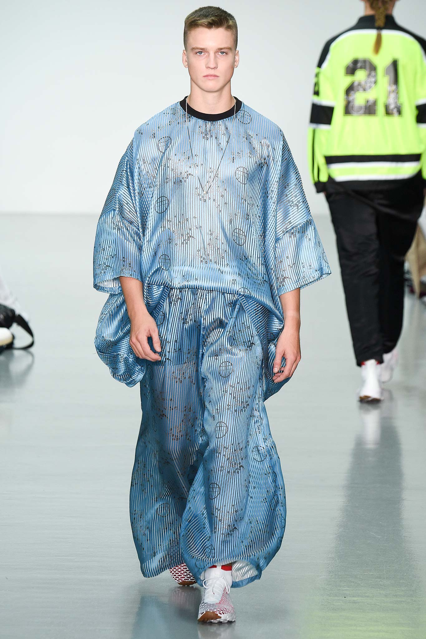 blue silk relaxed wide-leg flowing pants