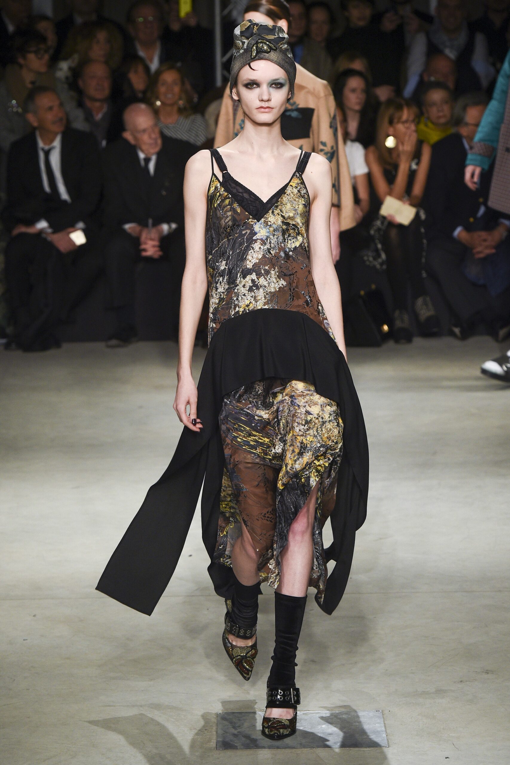 black multi-colored flowing dress