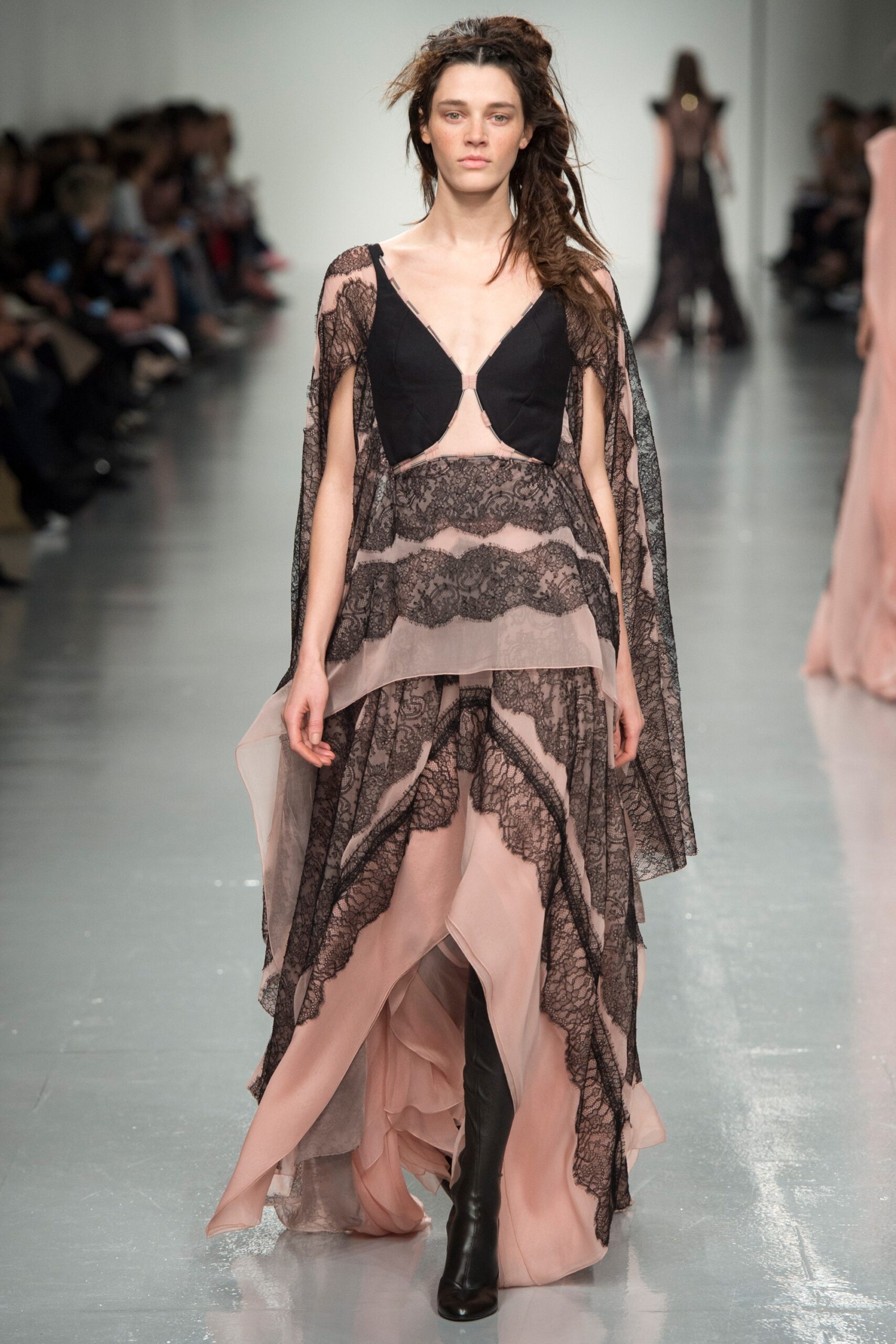 black lace sleeveless v-neck fitted layered draped dress