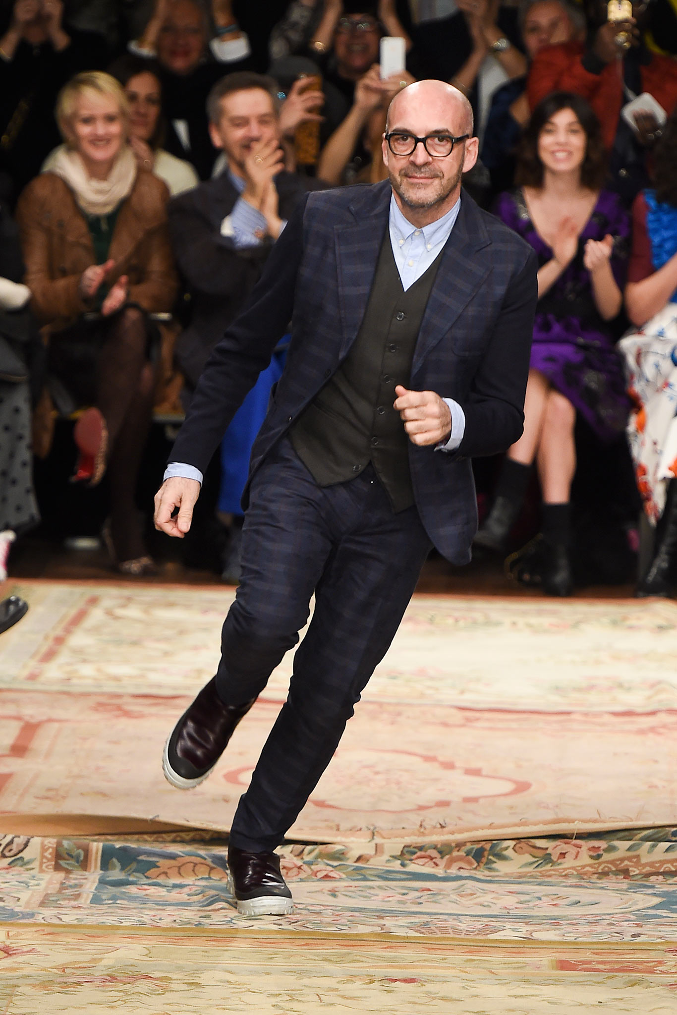 blue tailored suit with white shirt
