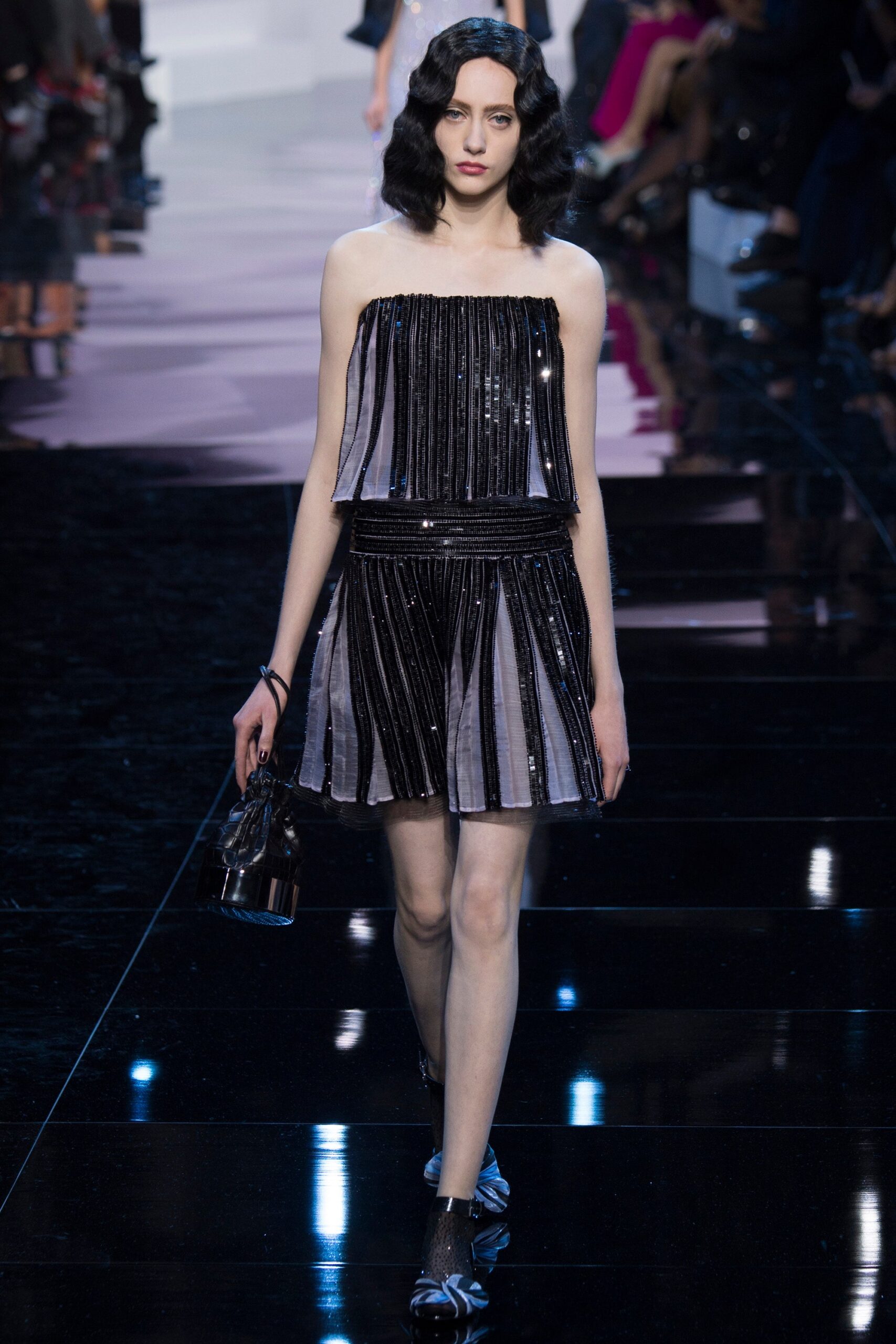 black and white pleated mini dress