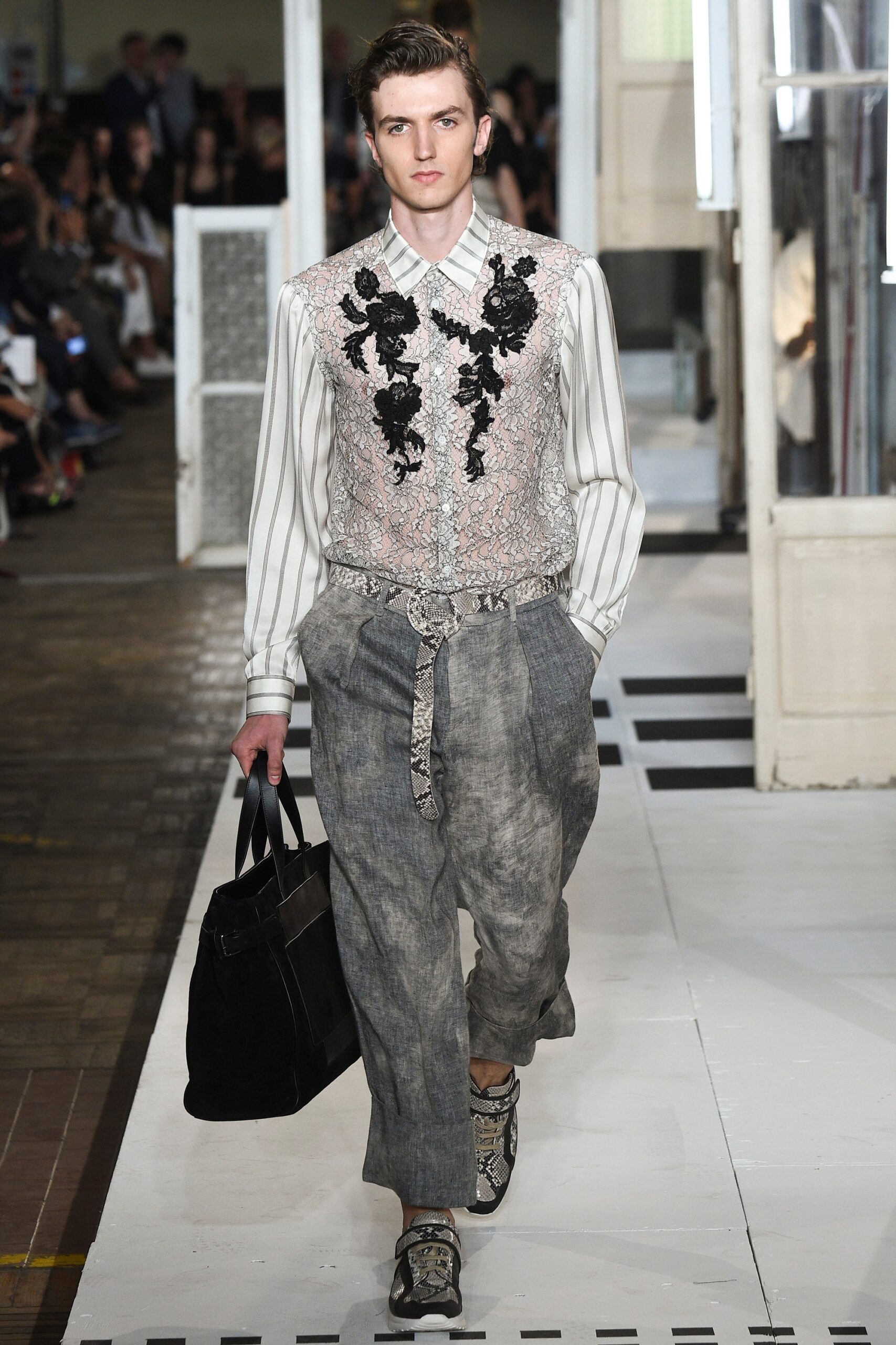 gray linen relaxed wide-leg pants