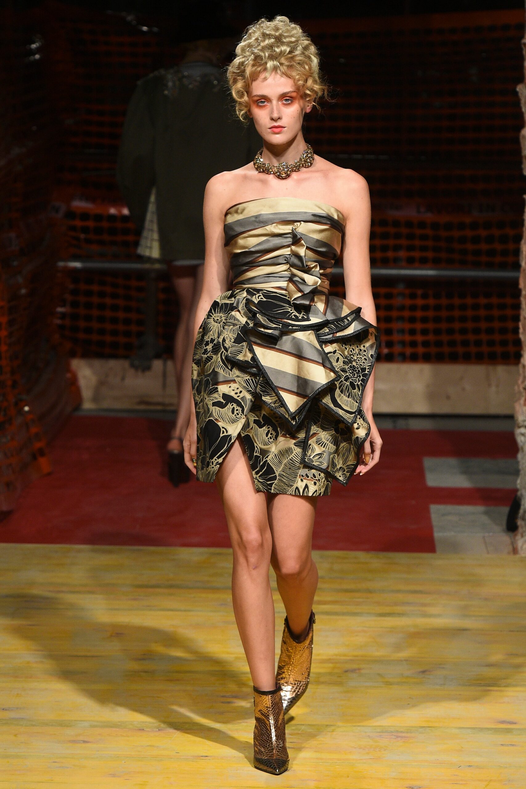 gold and black strapless mini dress