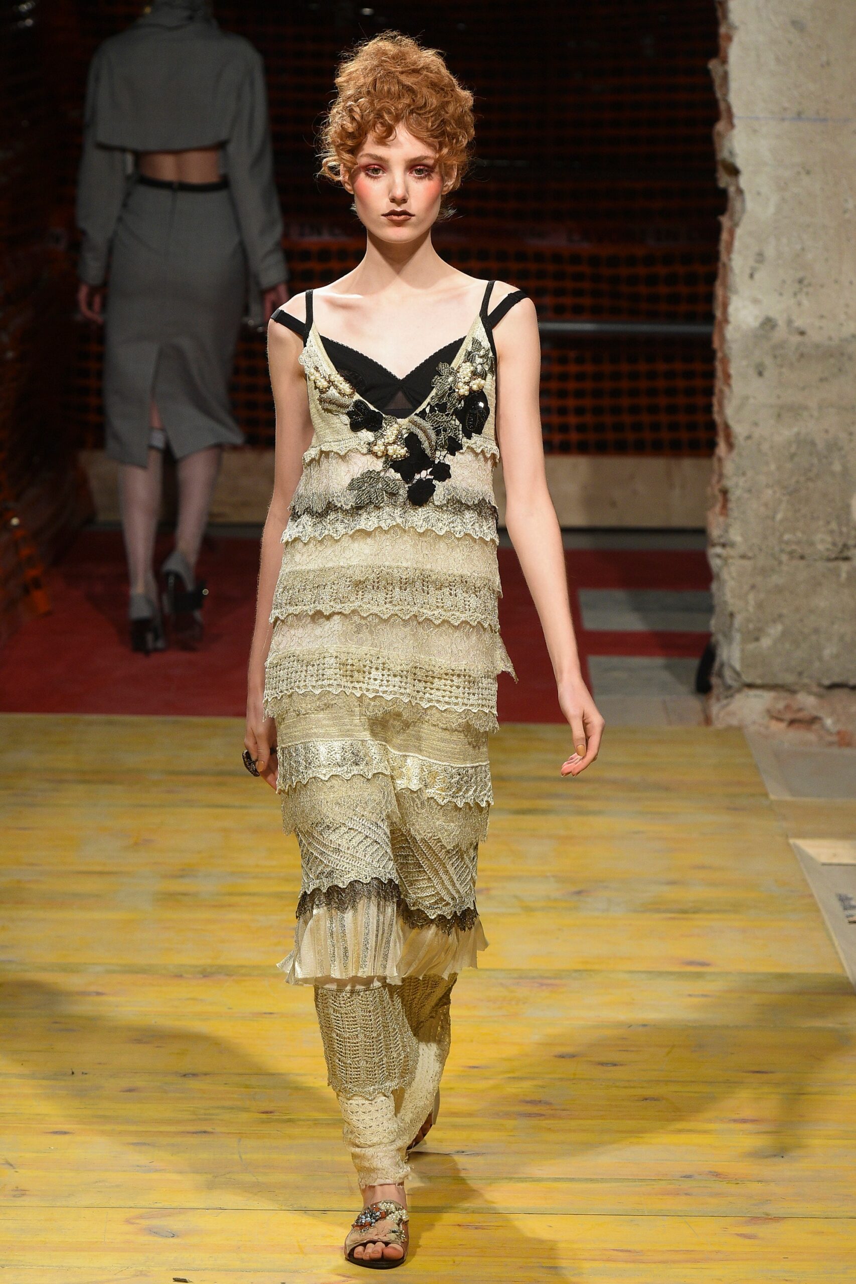 beige layered silk top and pants