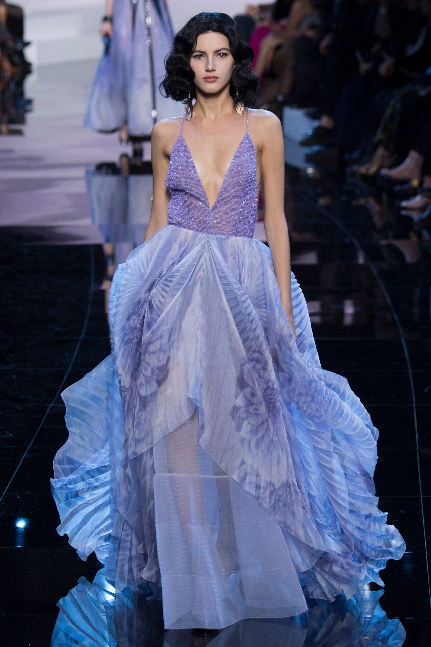 purple blue pleated gown