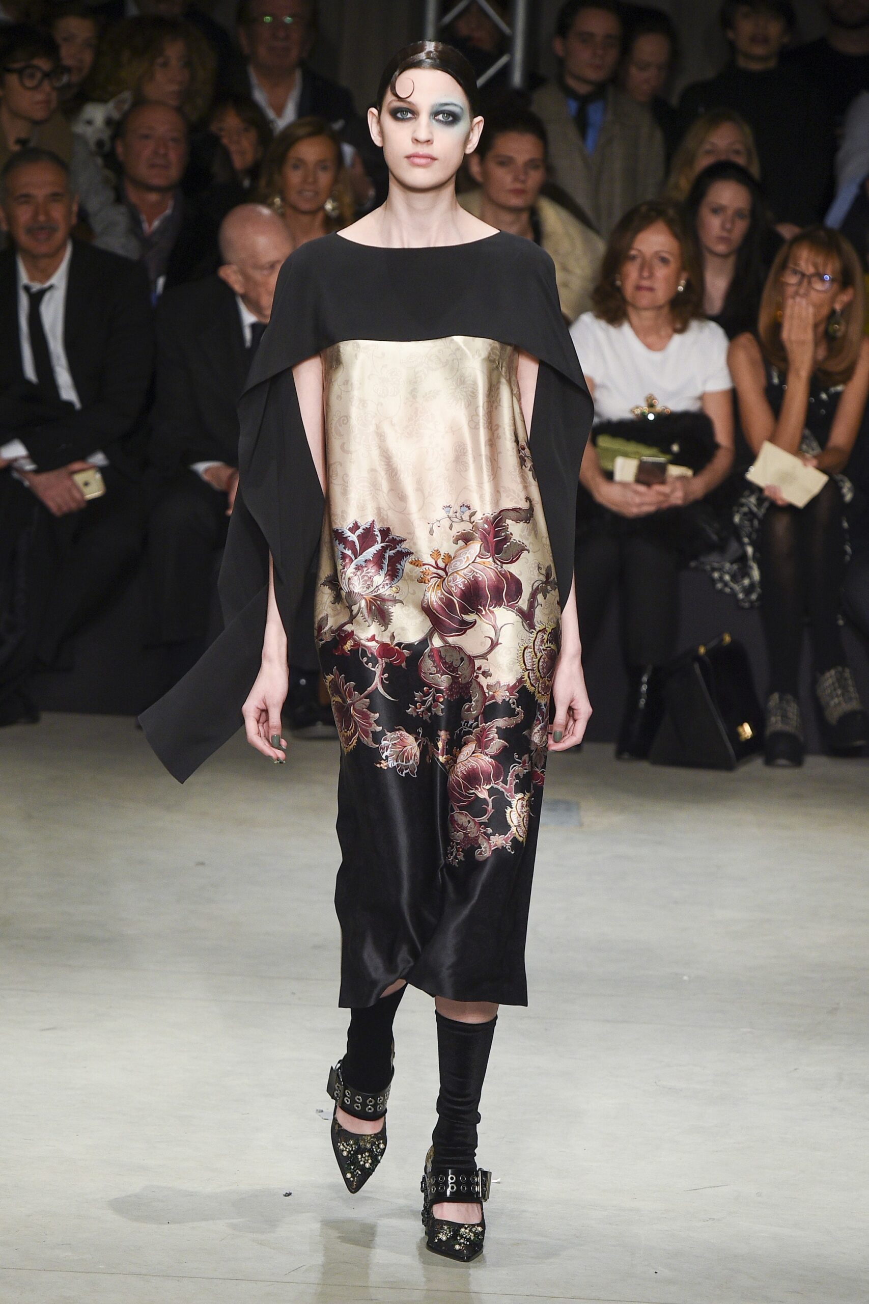 black and gold embroidered midi dress