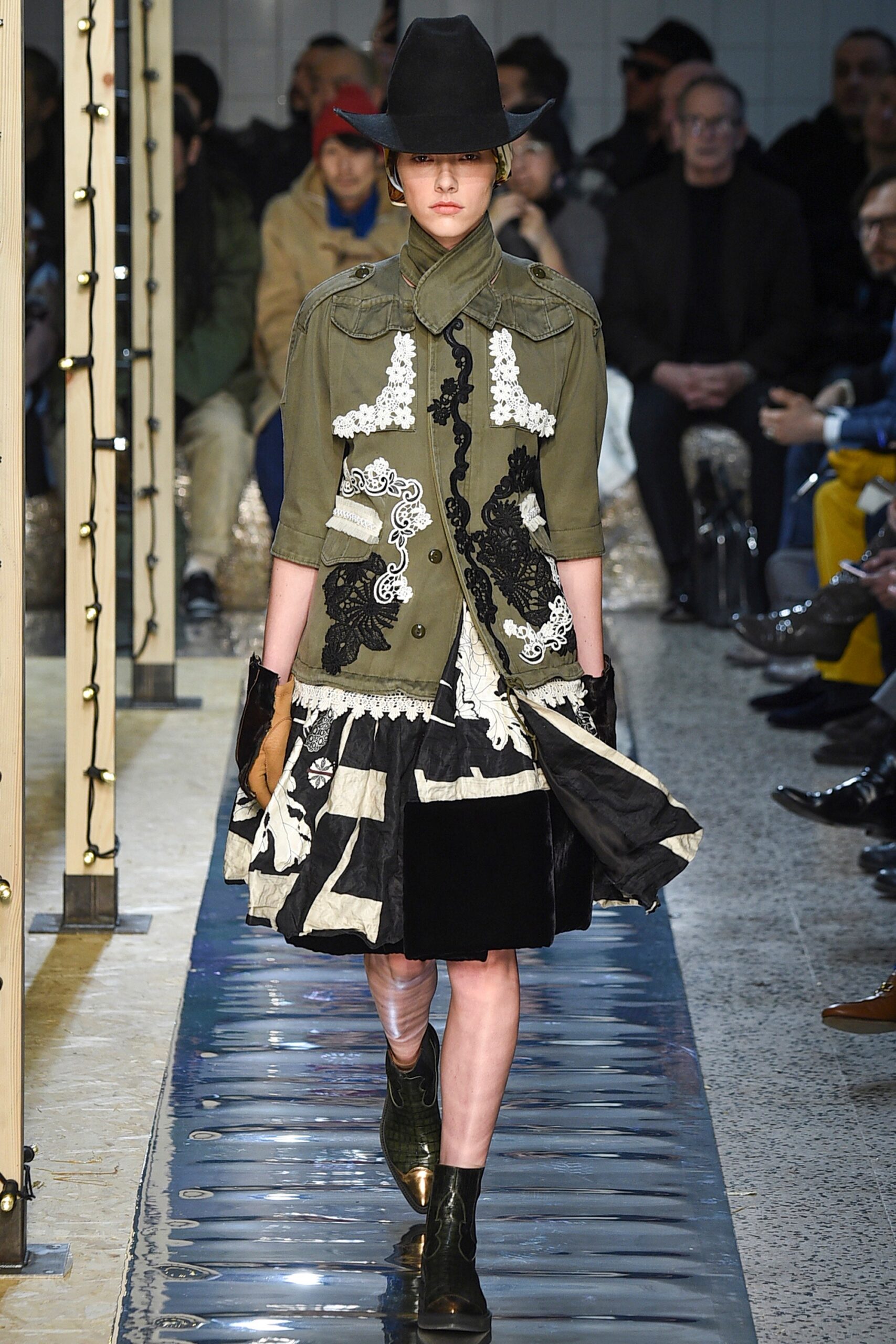 embroidered midi dress with boots