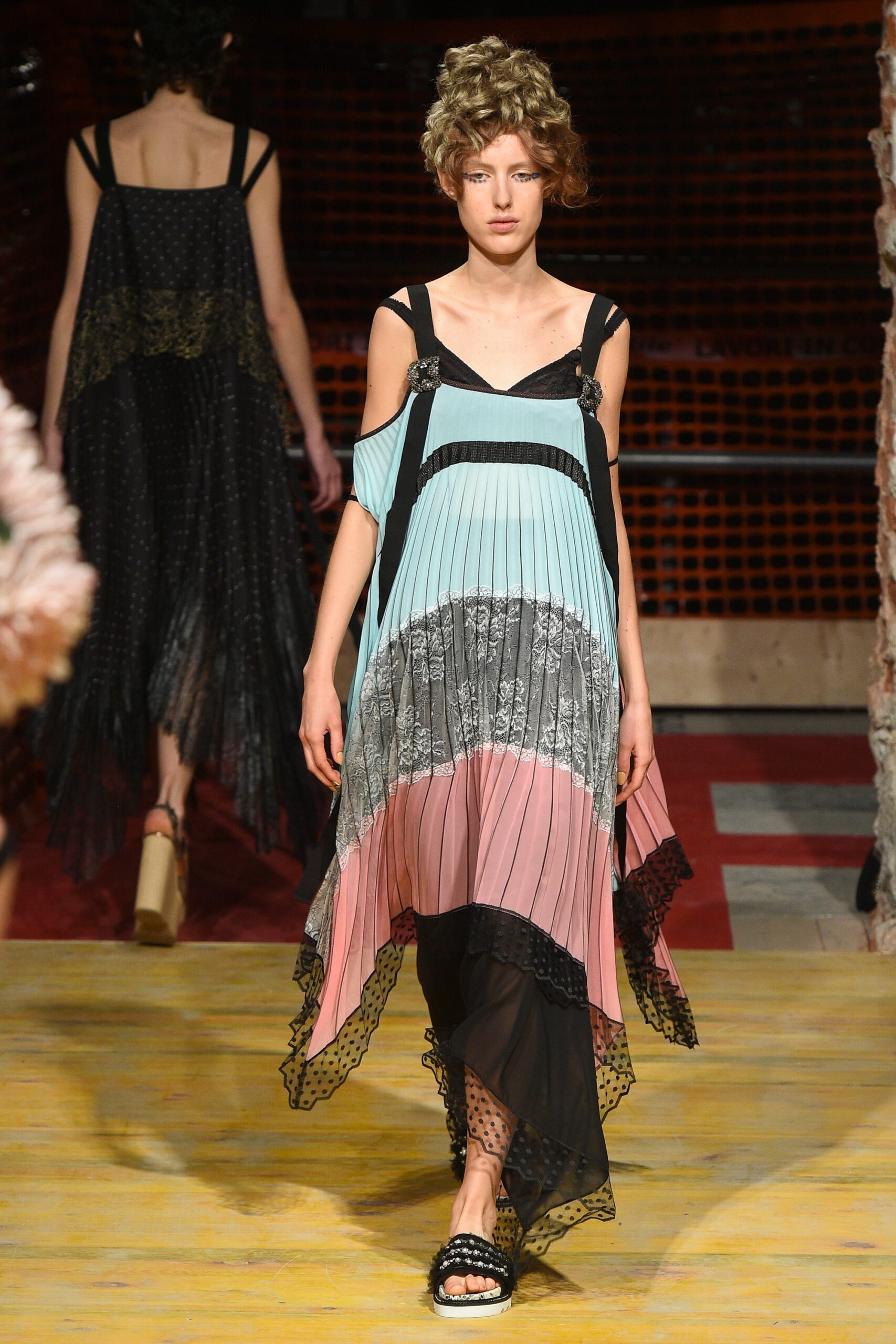 pleated layered midi dress