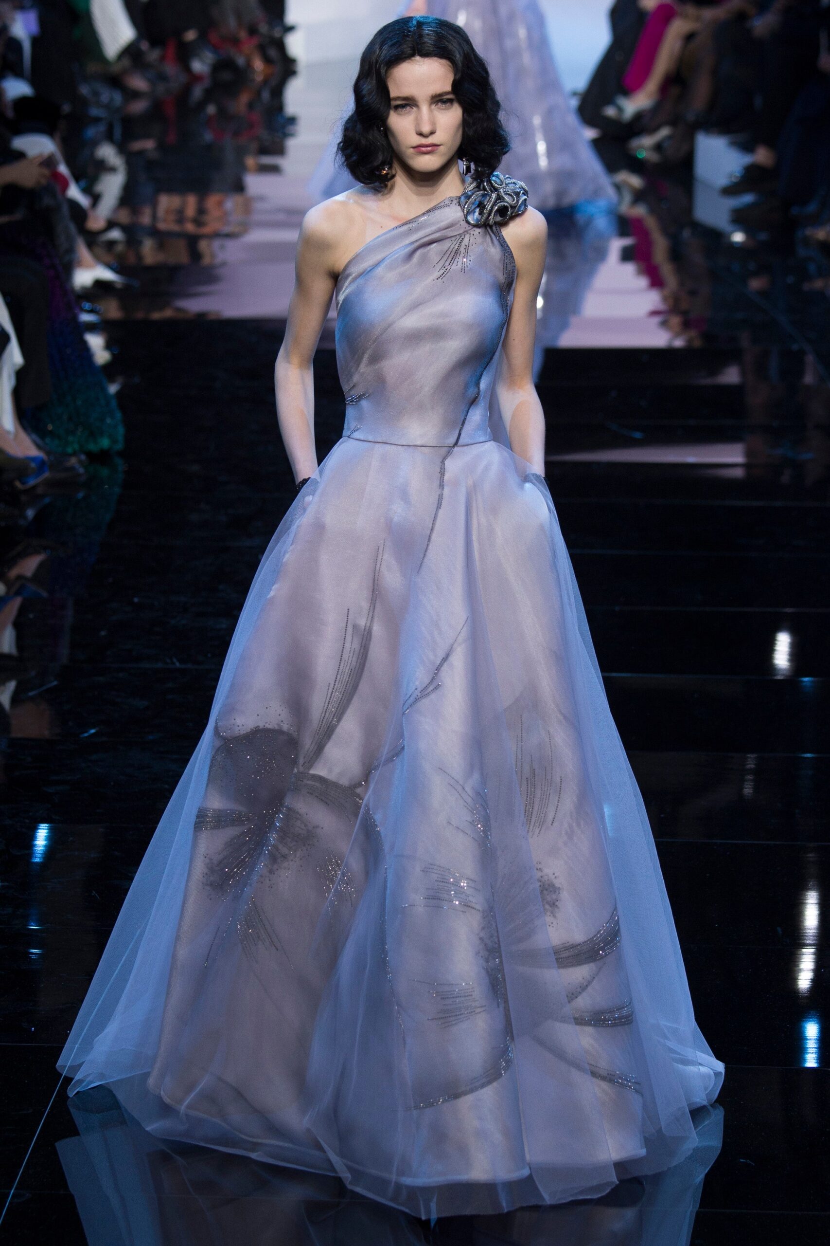 blue gray tulle gown