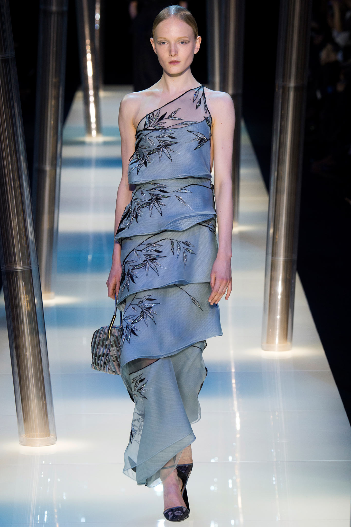 blue silk sleeveless gown