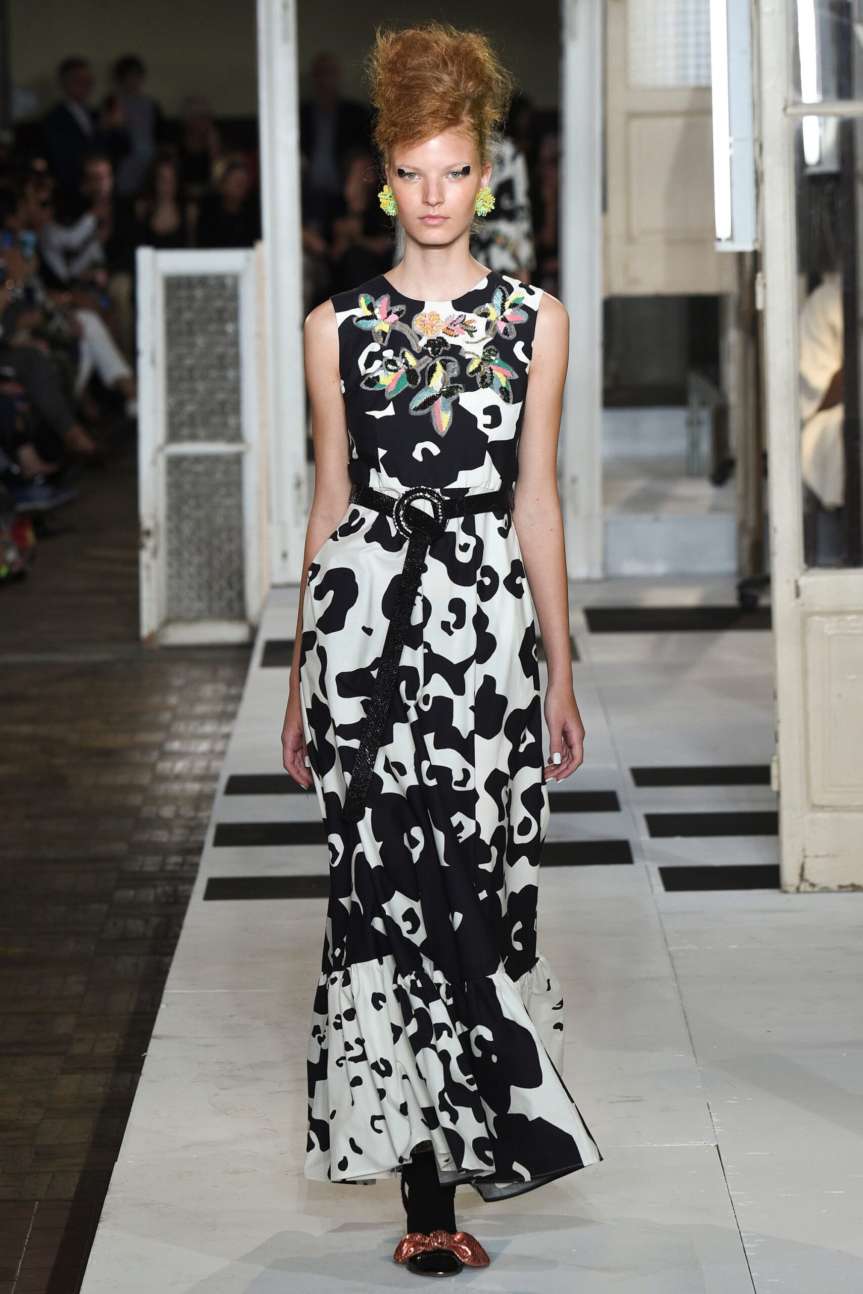 black and white printed maxi dress