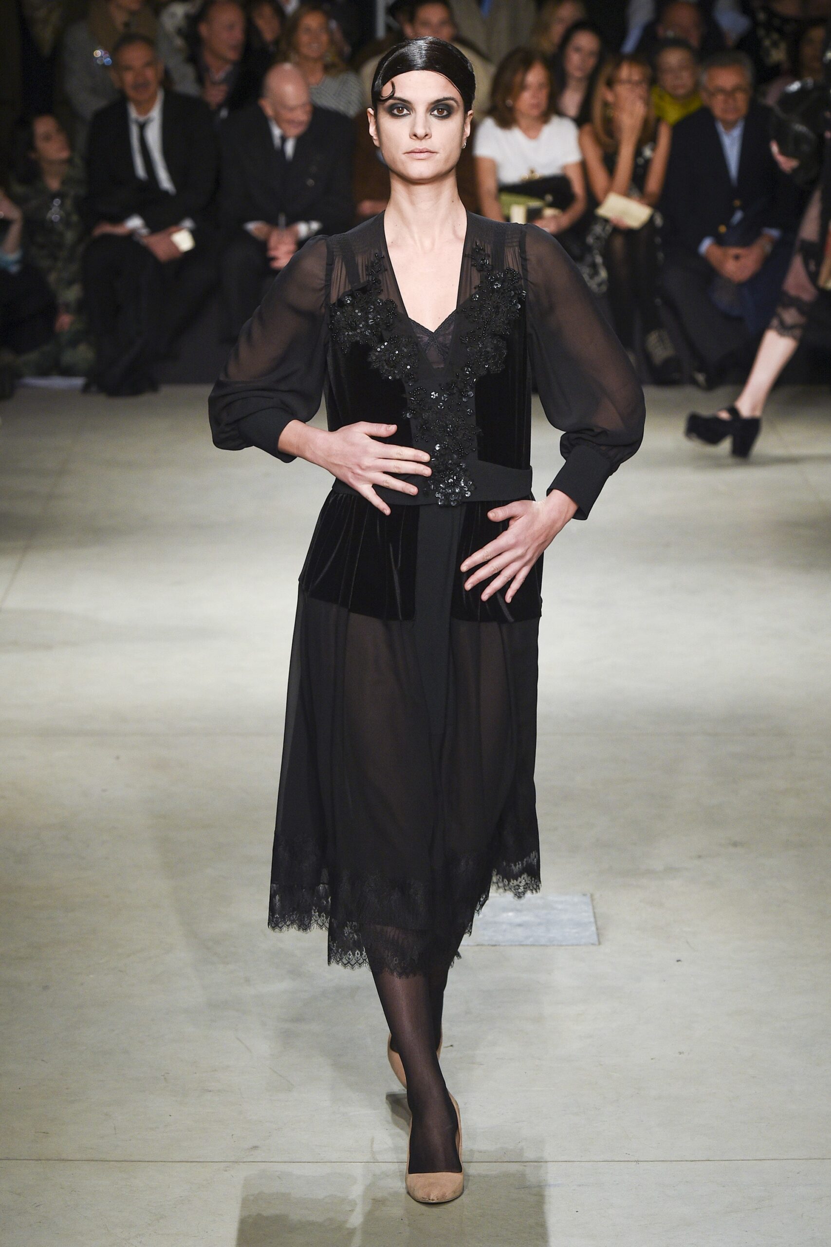 black silk velvet midi dress