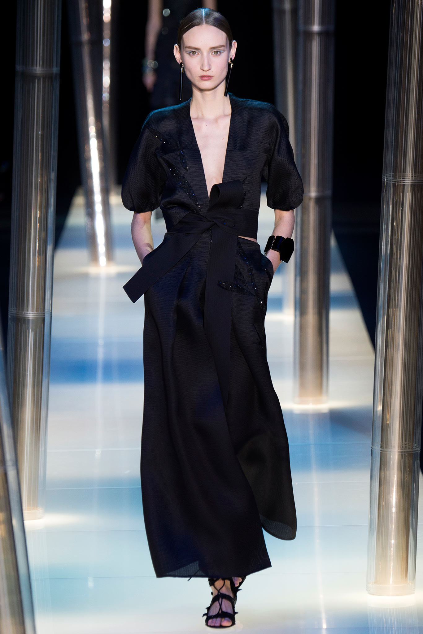 black silk belted midi dress