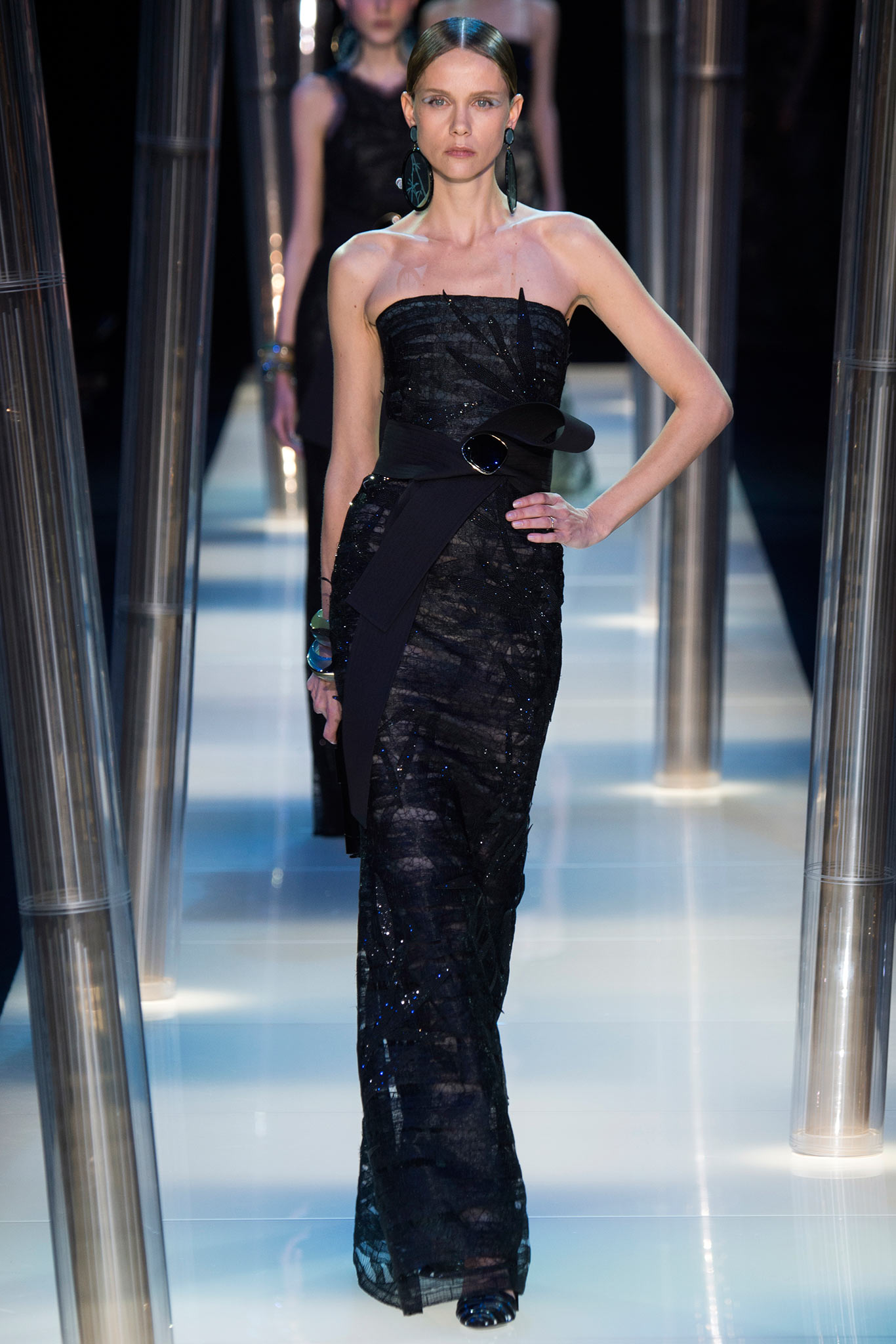 black sequin strapless gown