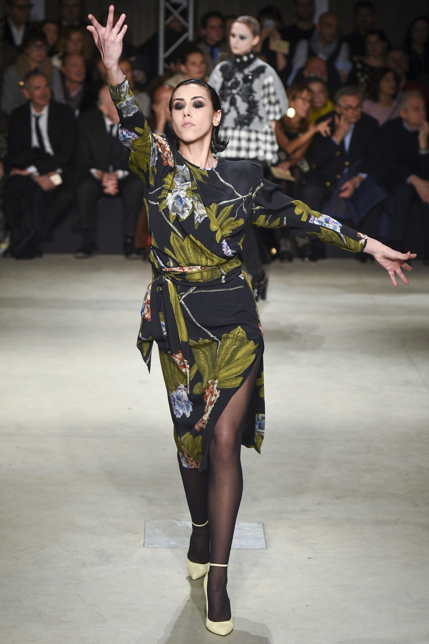 black green floral midi dress