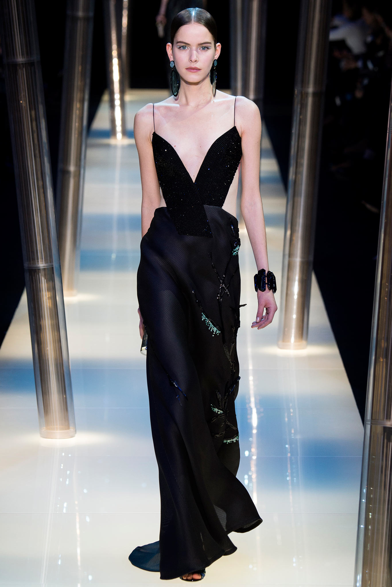 black silk sleeveless gown