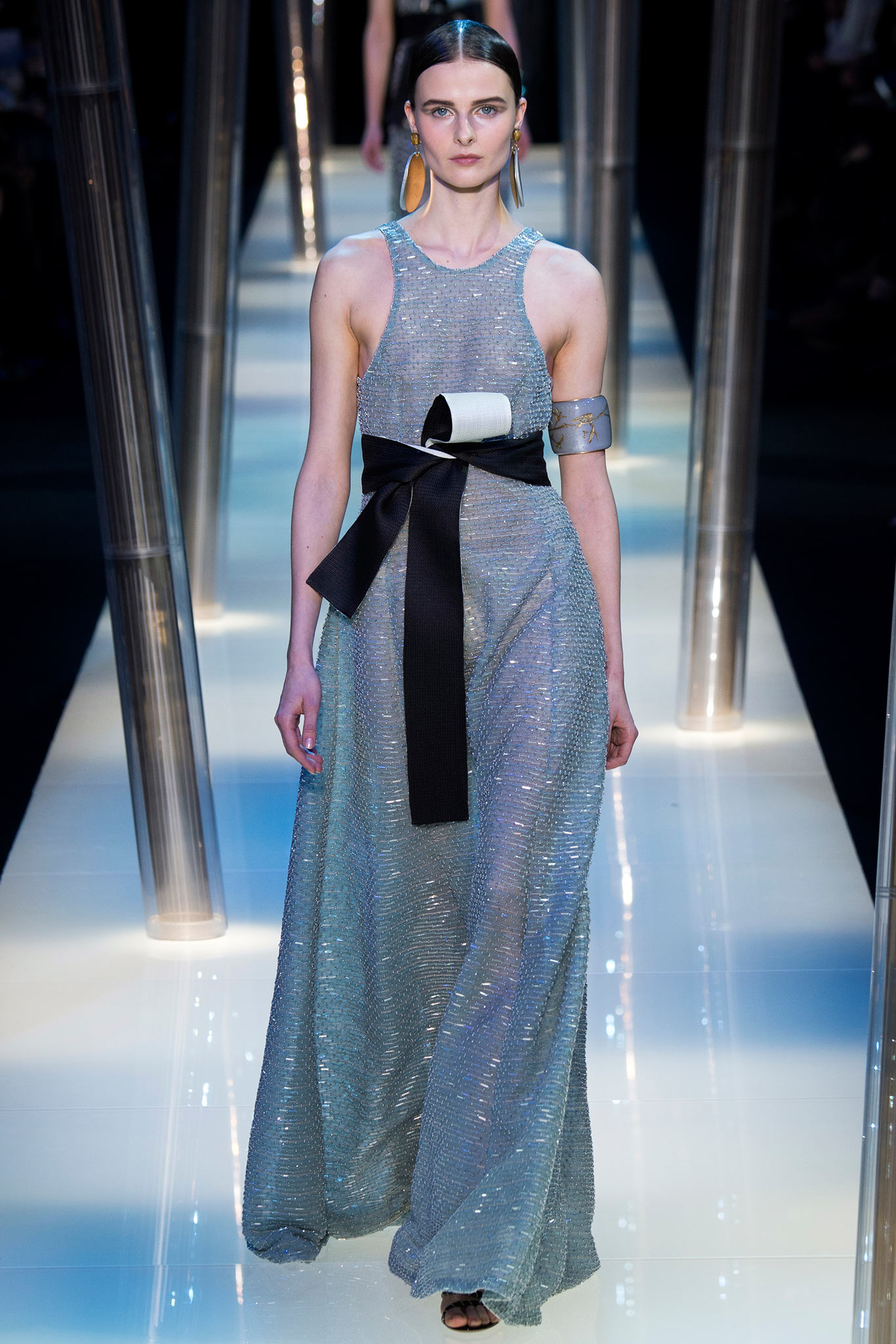 blue silk sleeveless gown