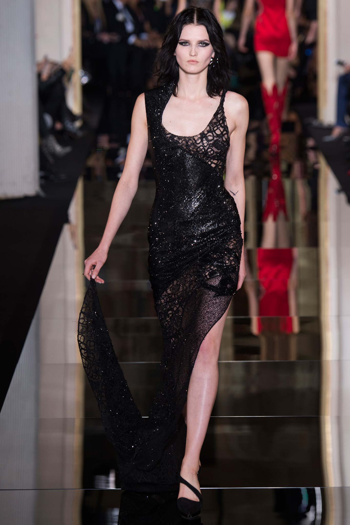 black sheer fitted gown
