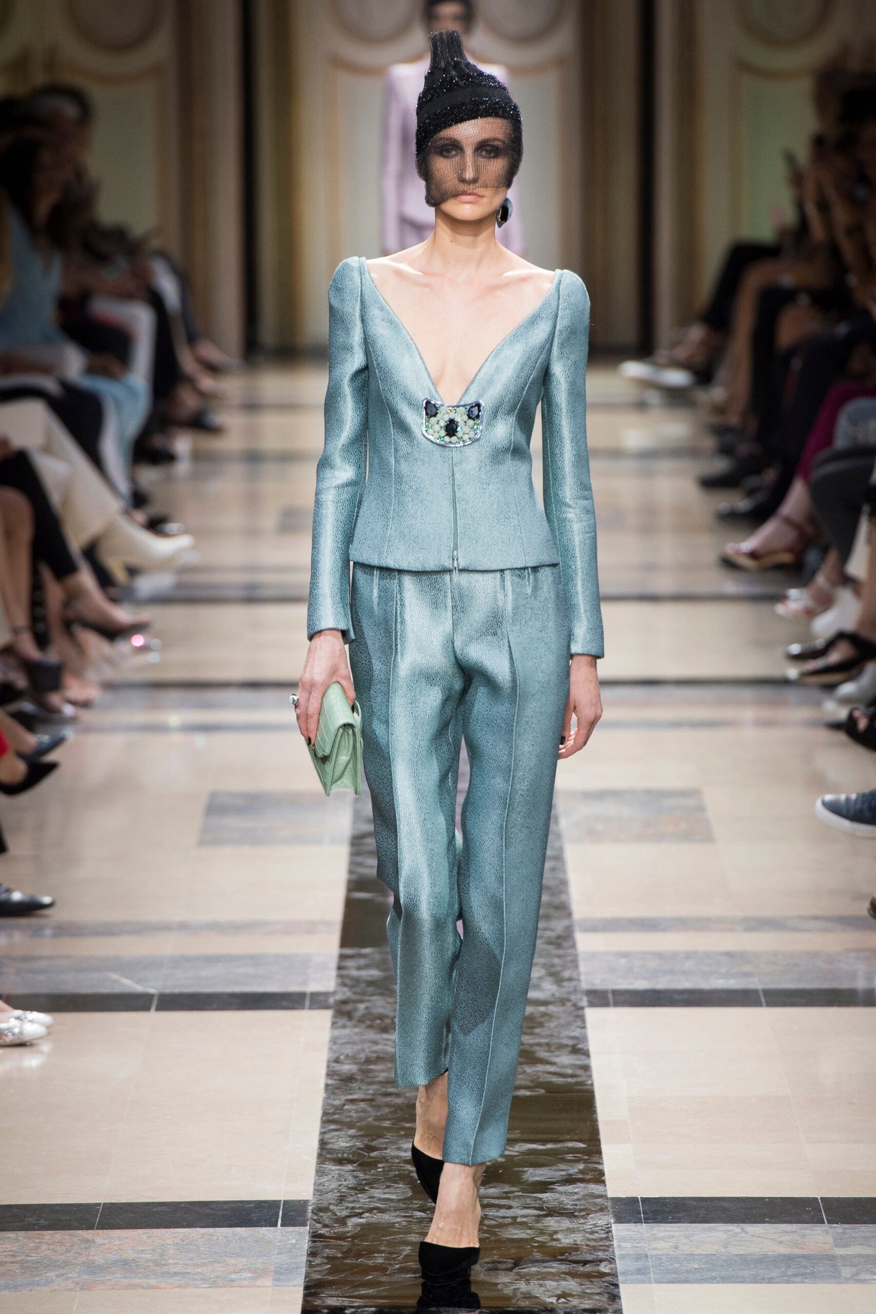 blue silk fitted suit