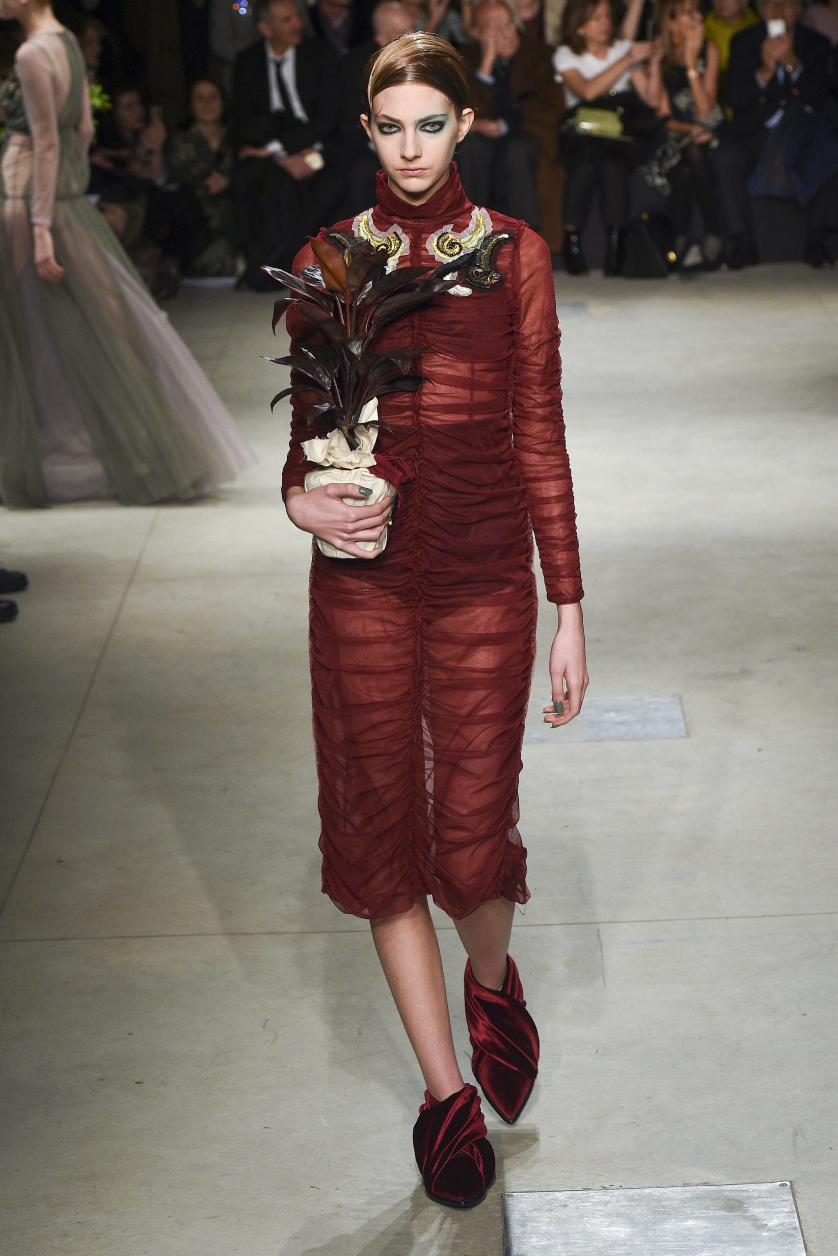 fitted red silk midi dress