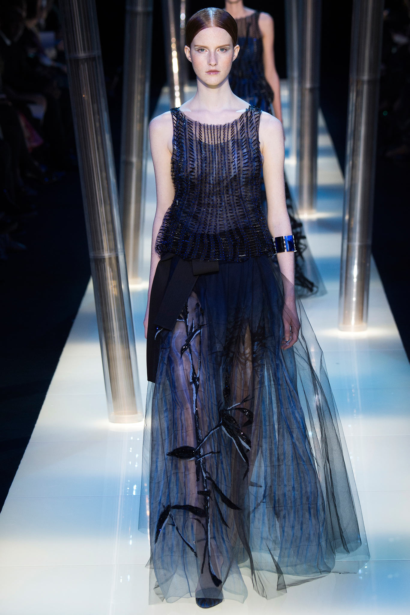 blue sheer tulle gown