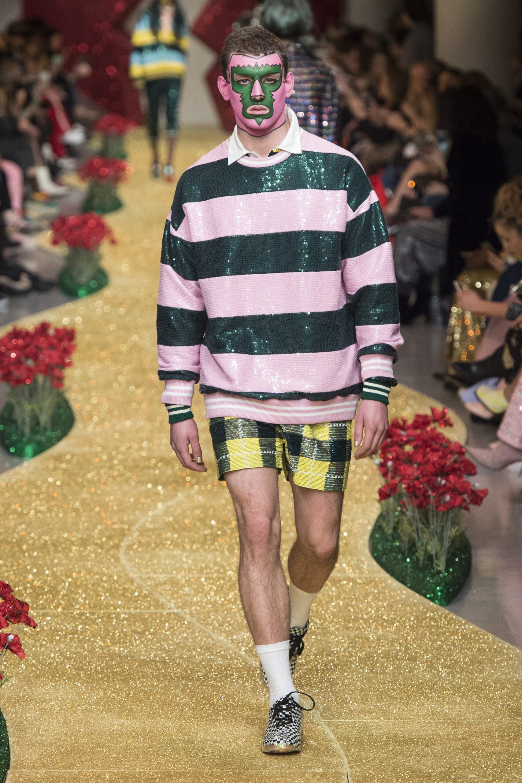 pink striped sequin sweater with shorts