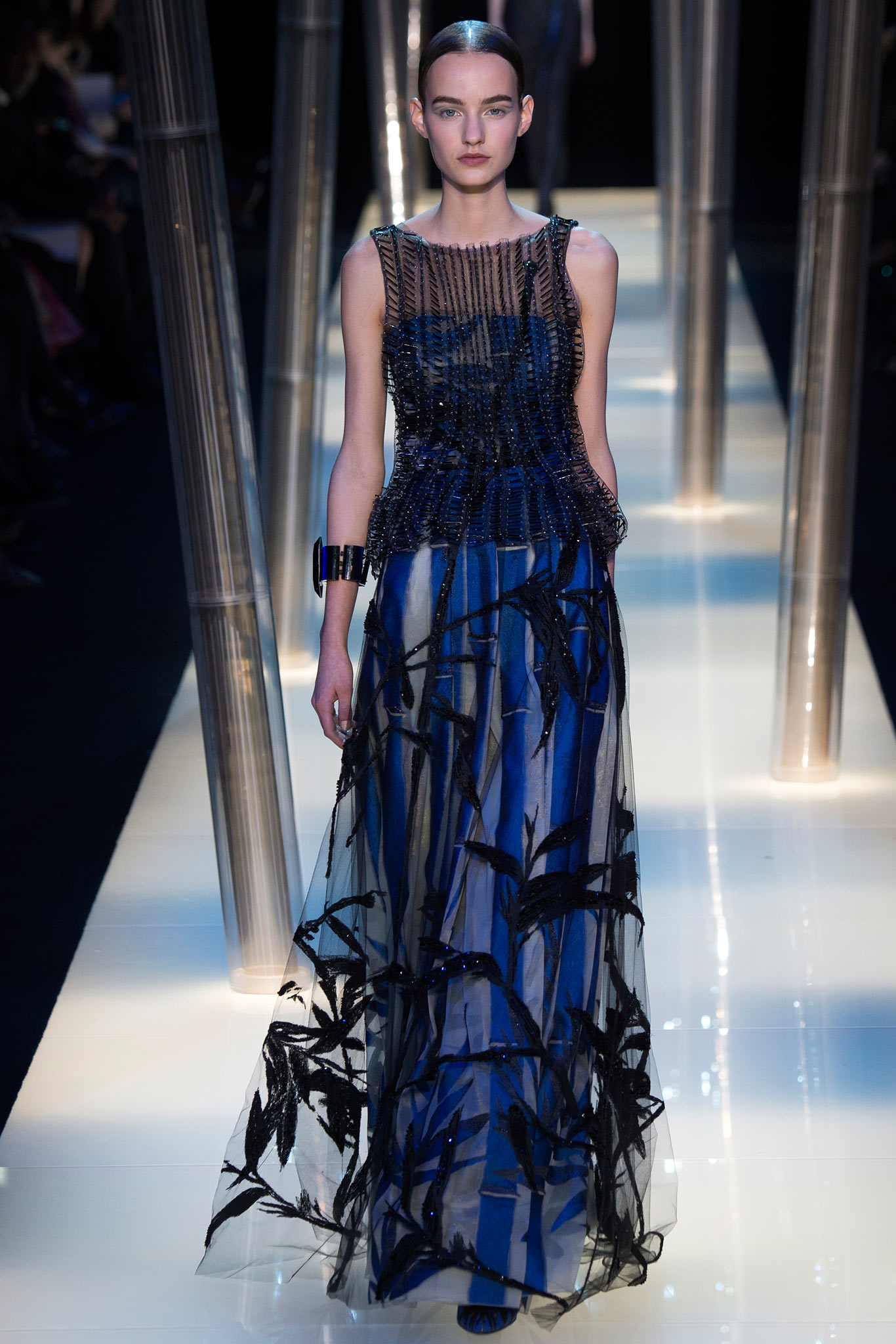 blue black embellished gown