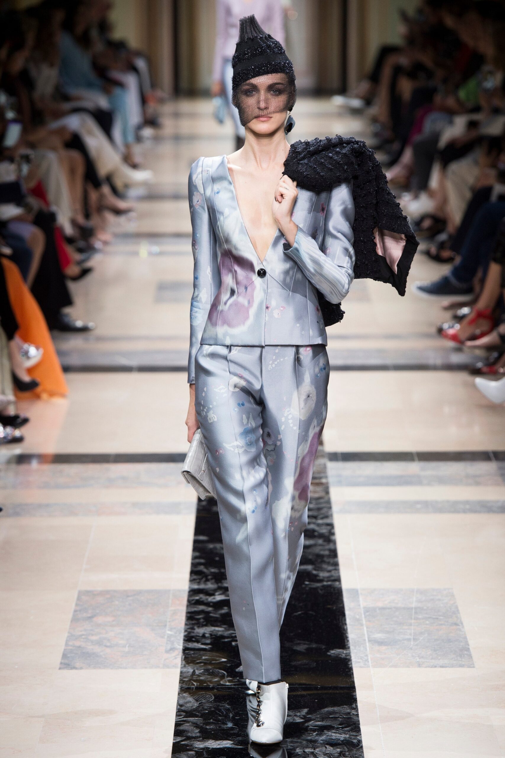 blue silk fitted suit