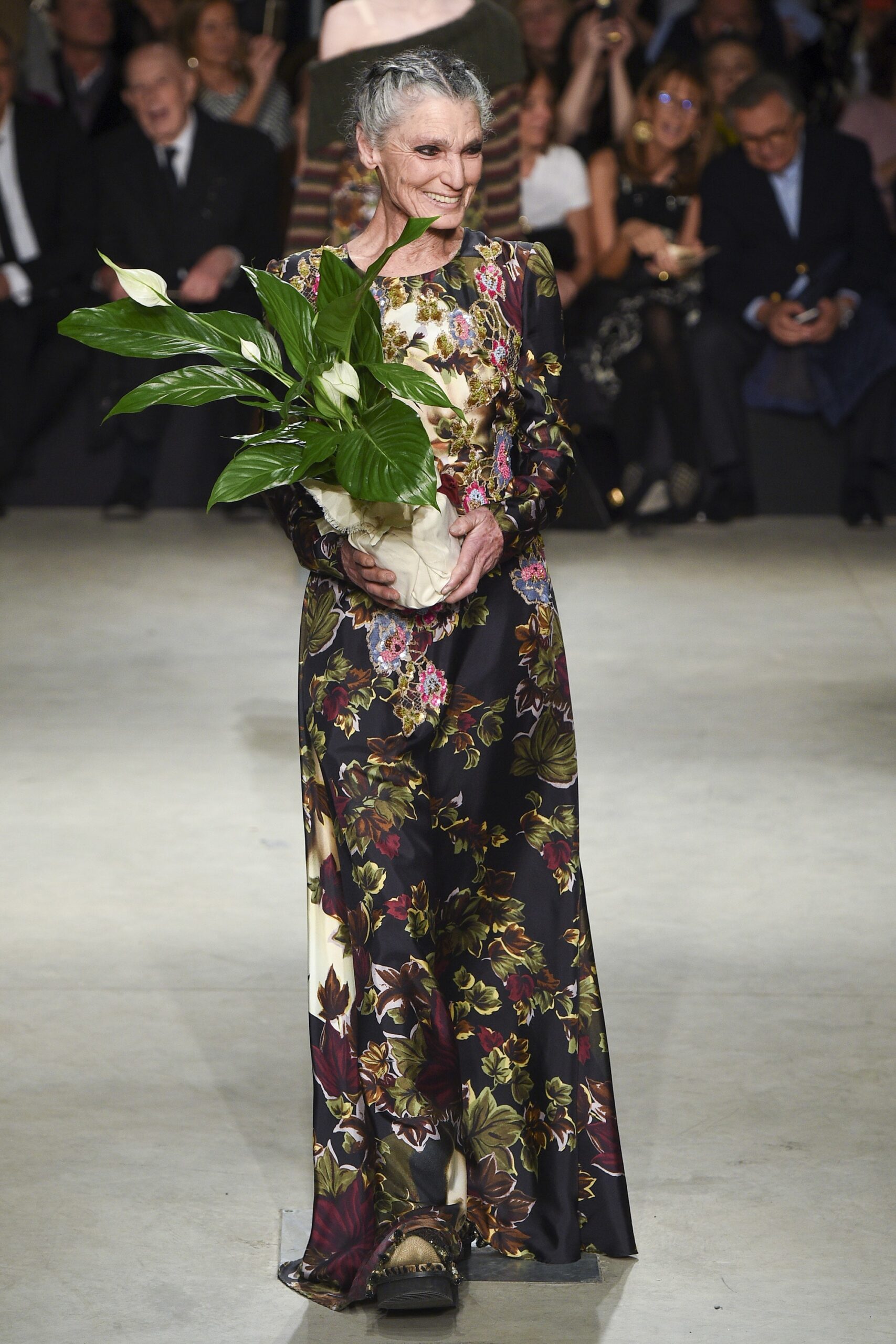 floral black silk gown