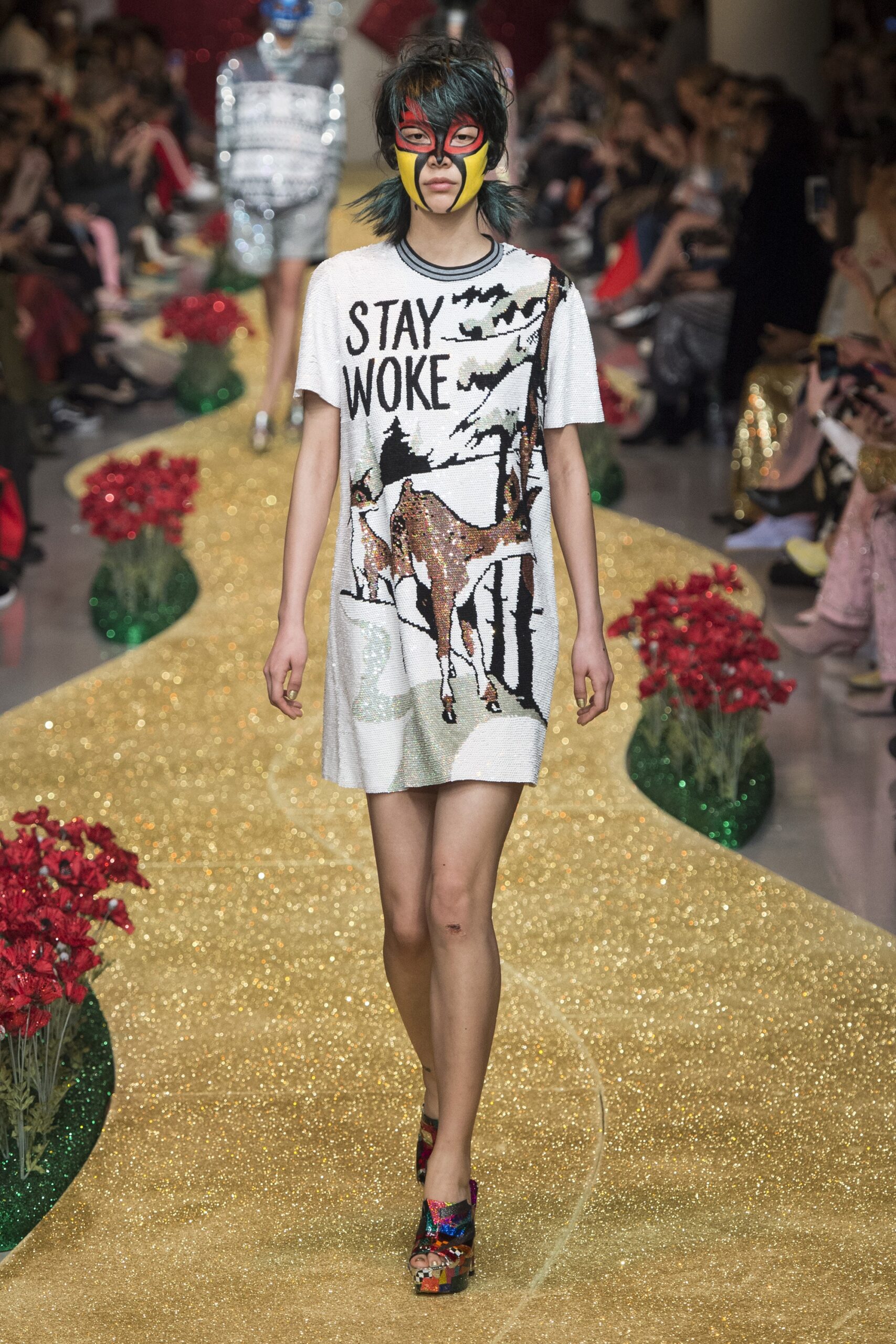 white multi-colored printed dress