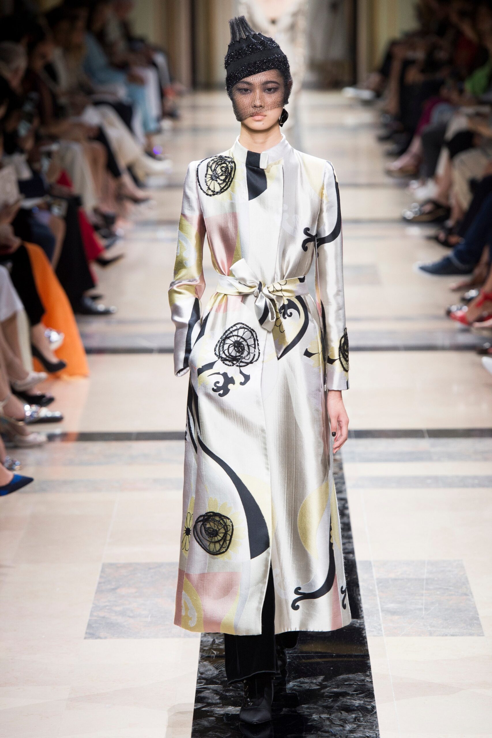 white silk printed coat