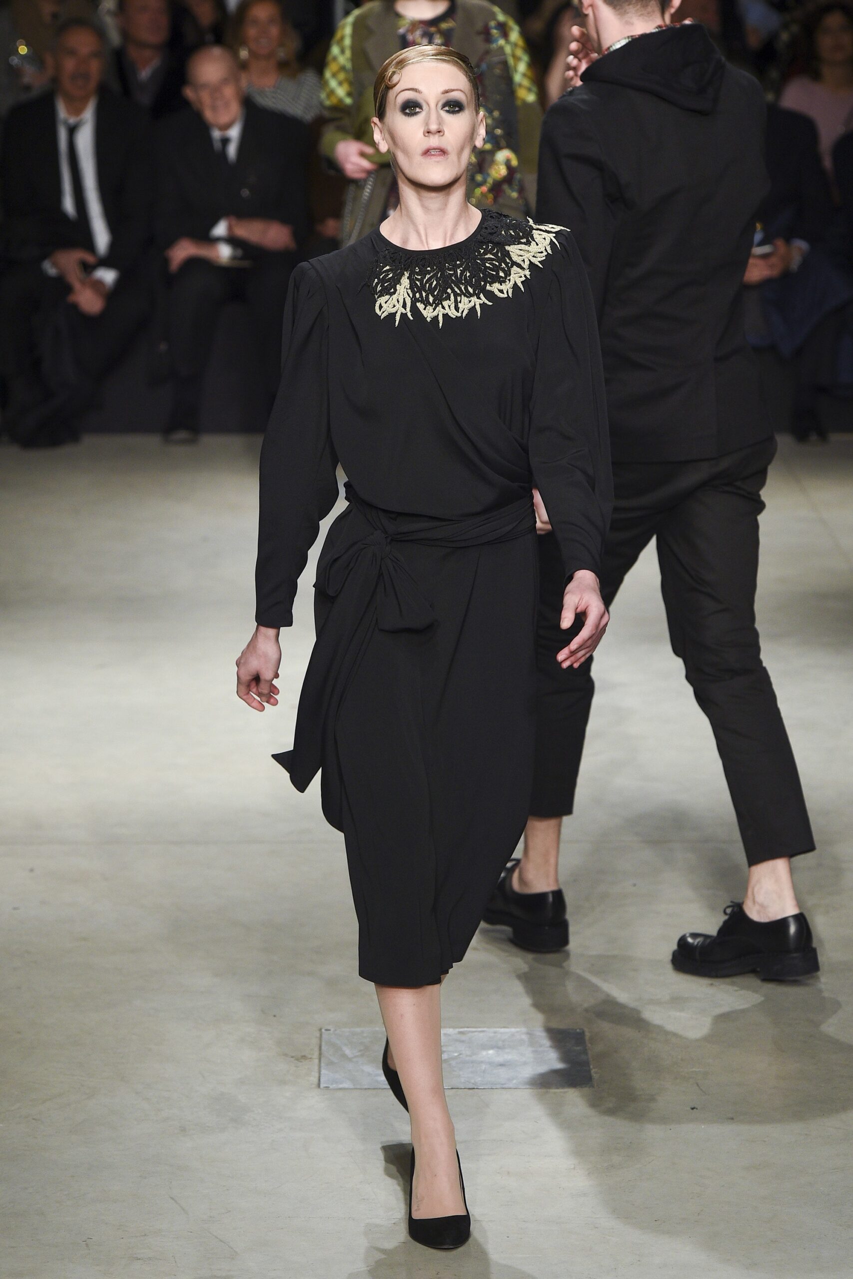 black silk long-sleeve dress