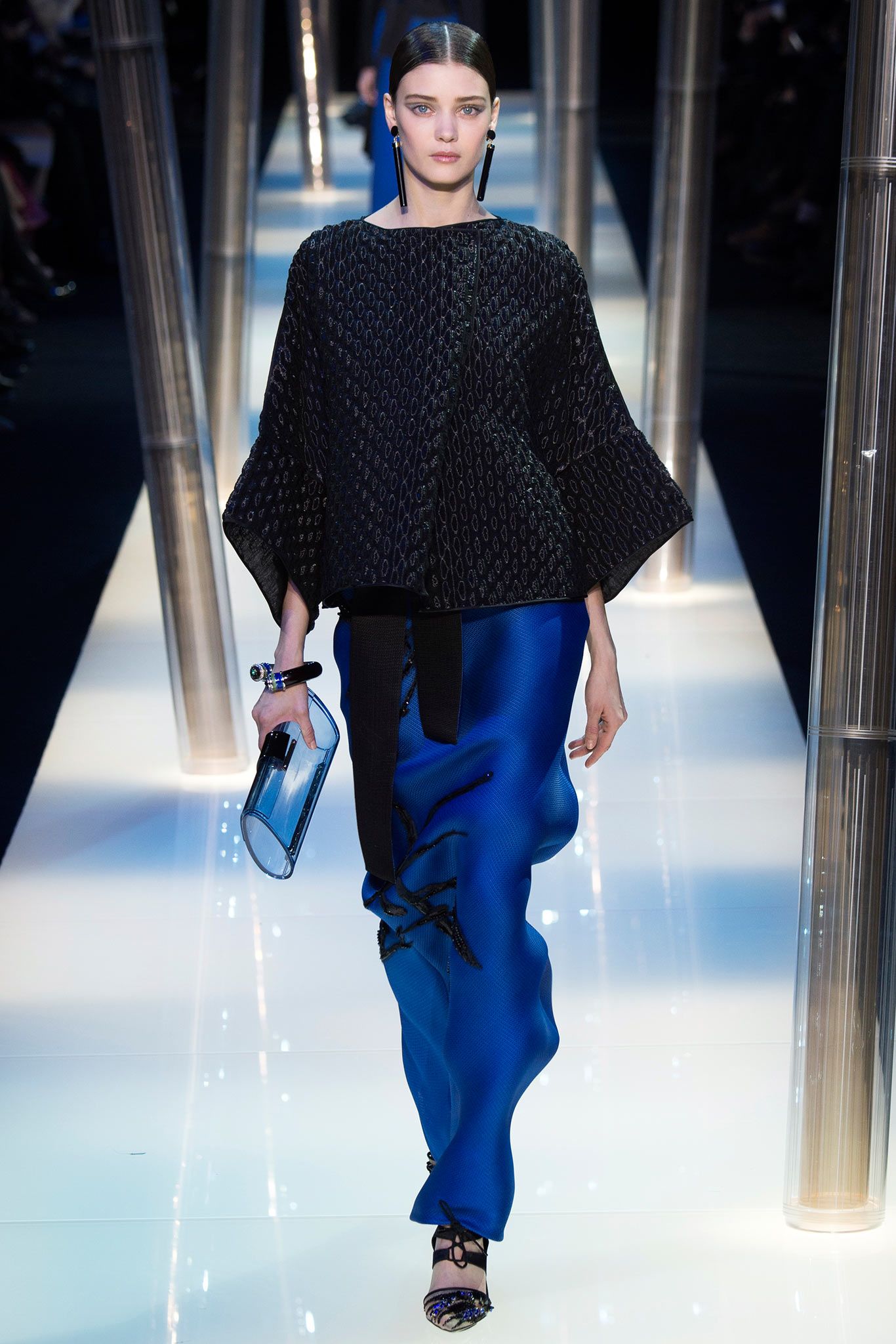 blue silk fitted flared flowing pants