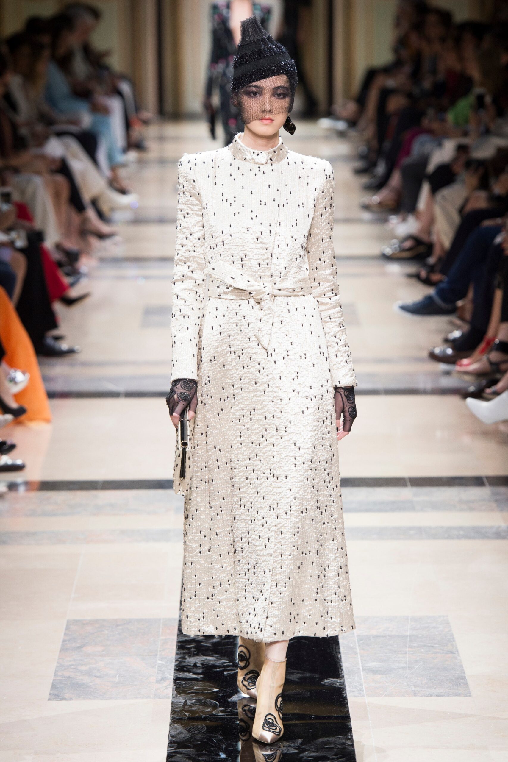 white silk long-sleeve belted dress