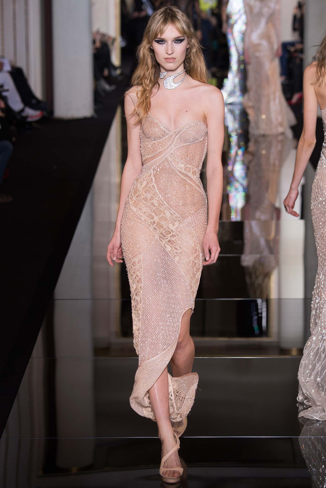 beige silk lace gown