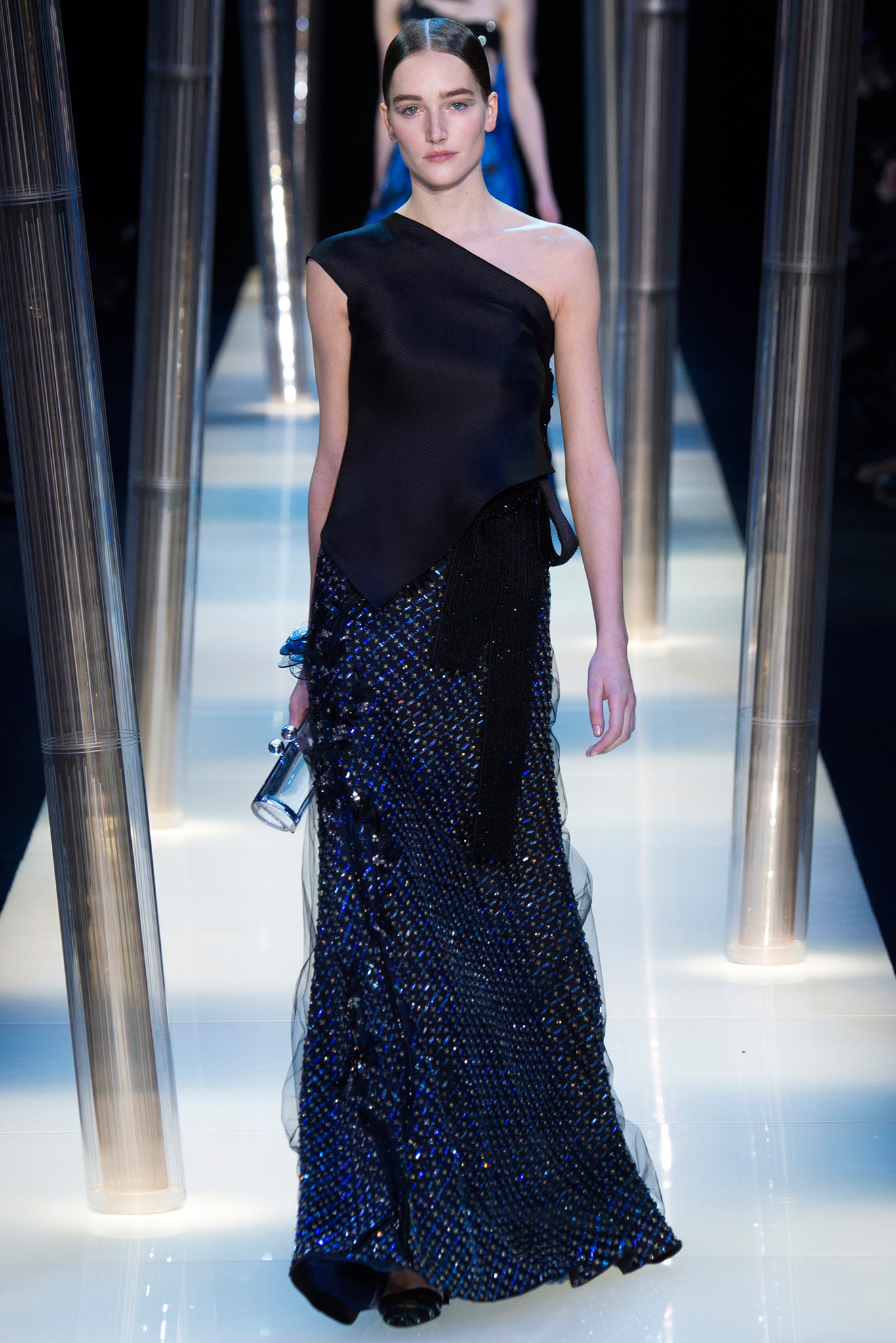 black and blue sequin gown
