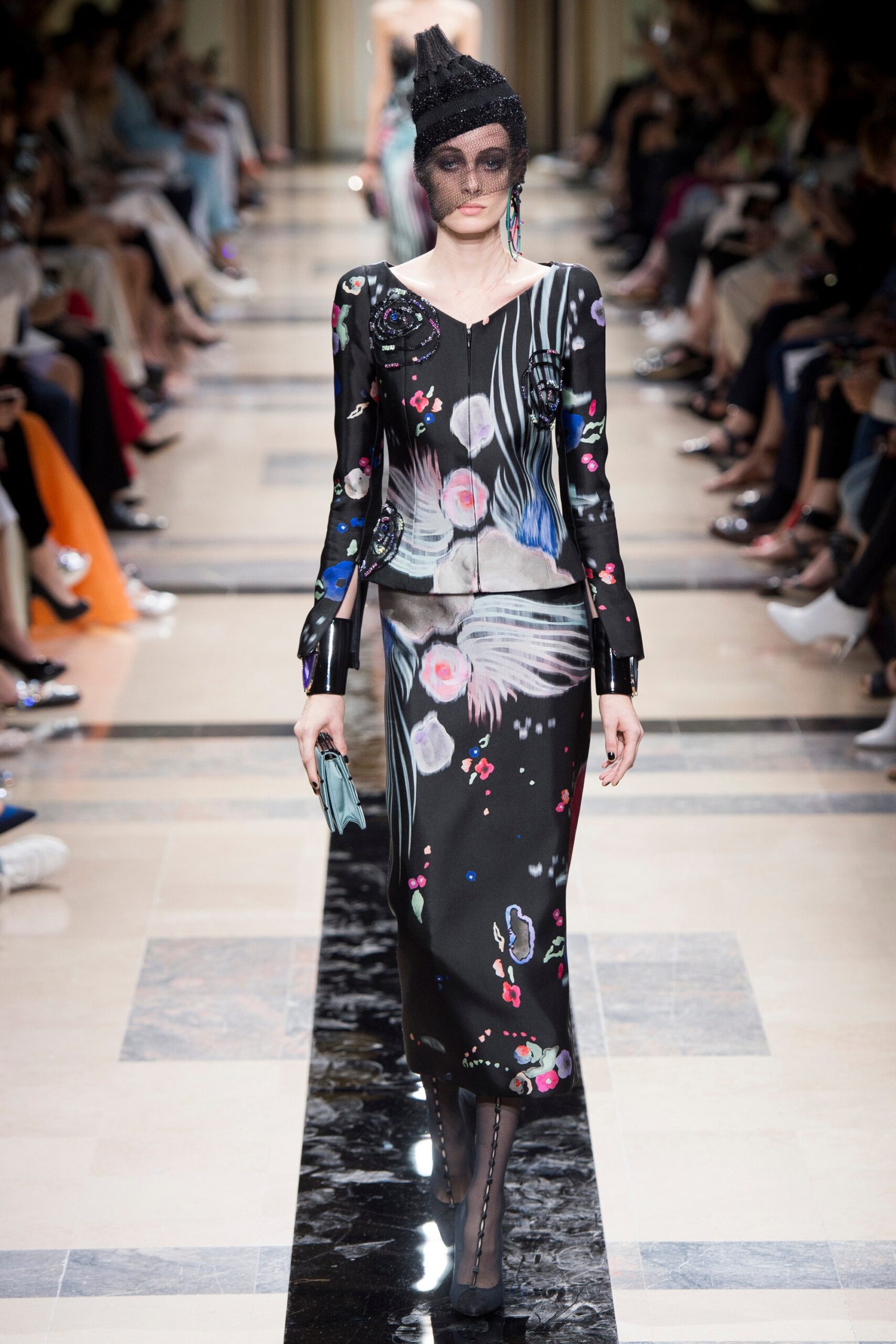 fitted black silk printed dress