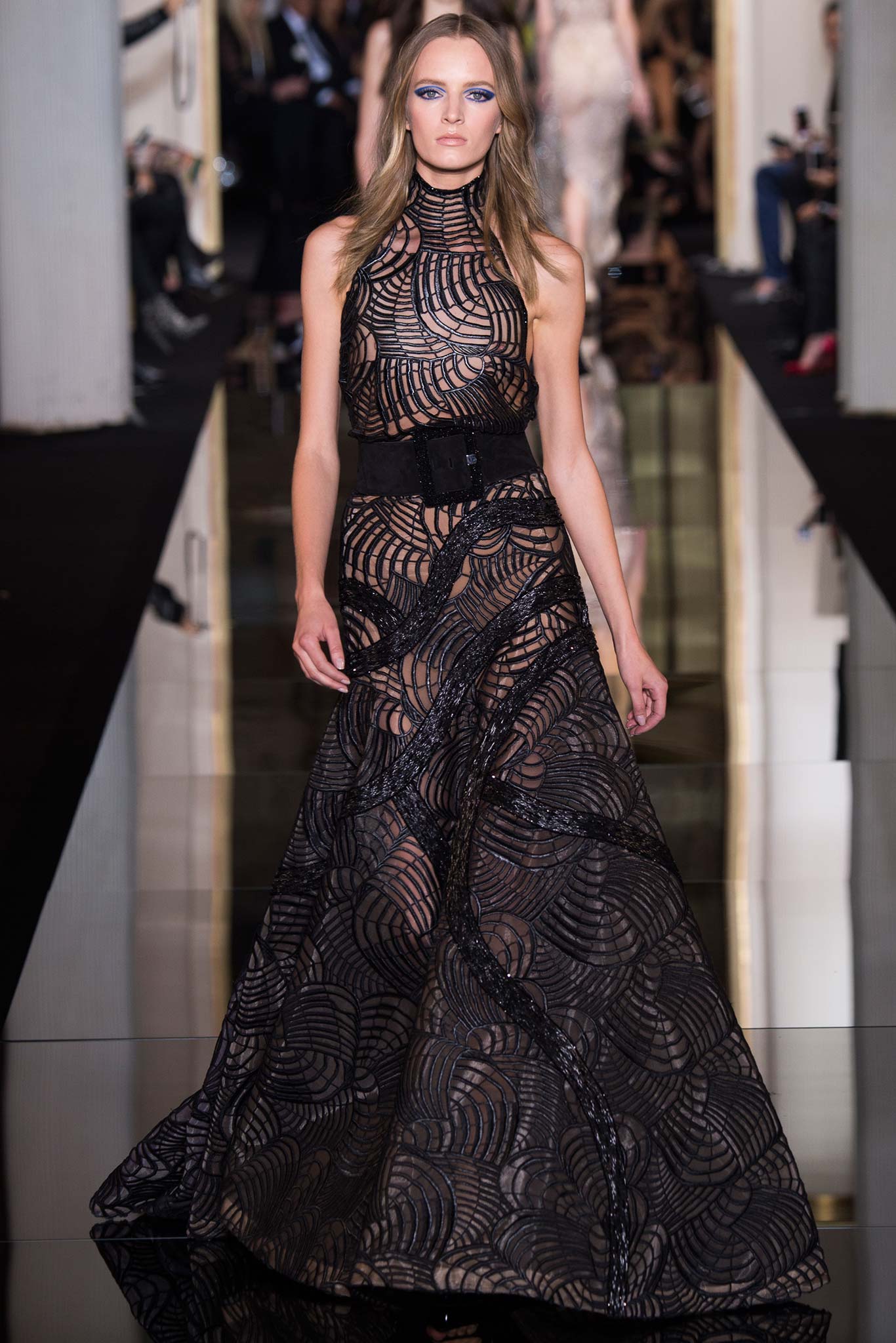 black lace fitted gown