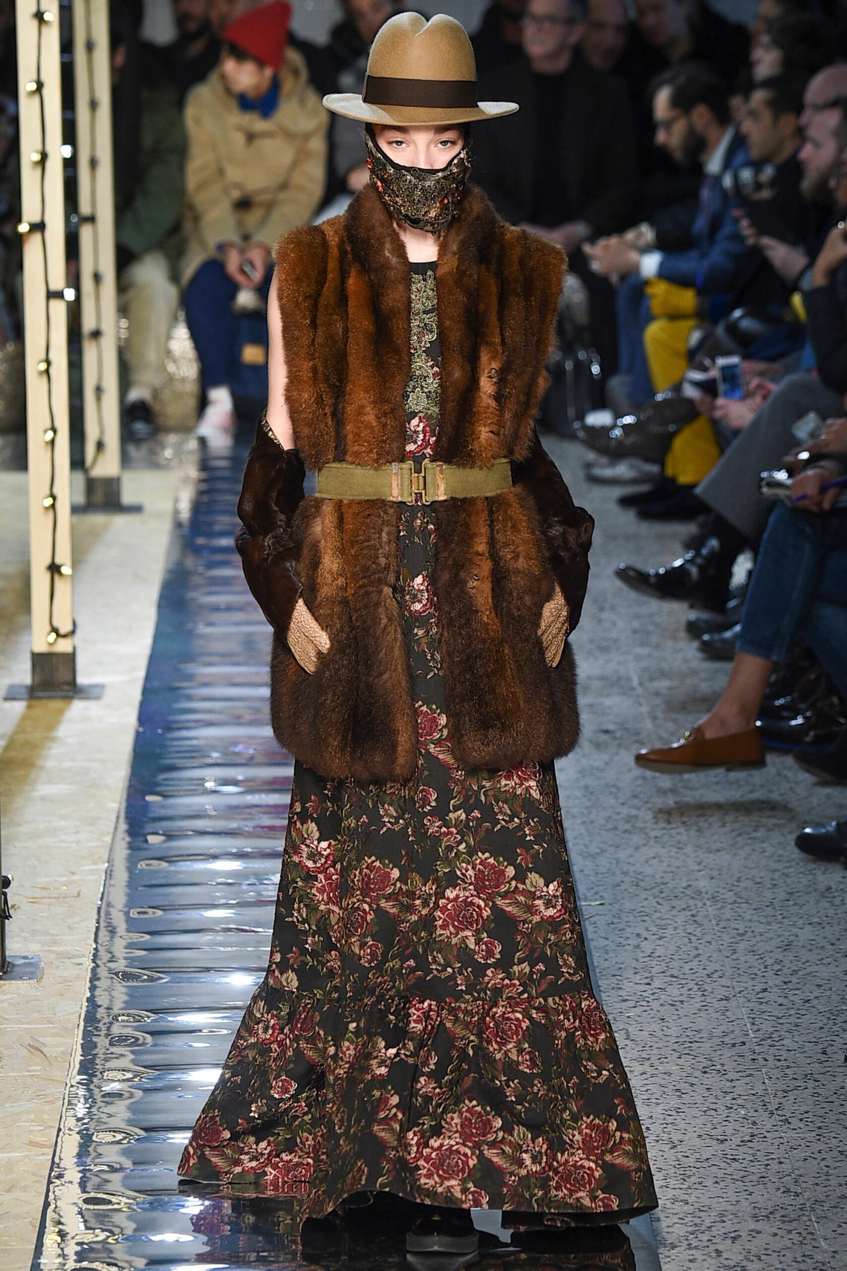 maxi dress with fur vest