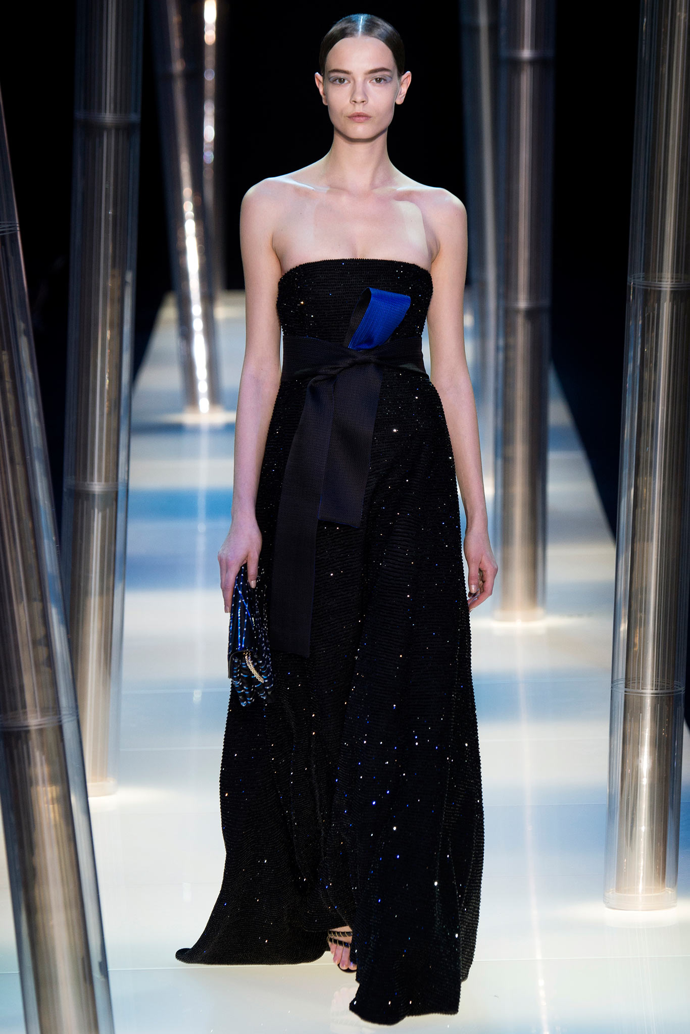 black strapless embellished gown