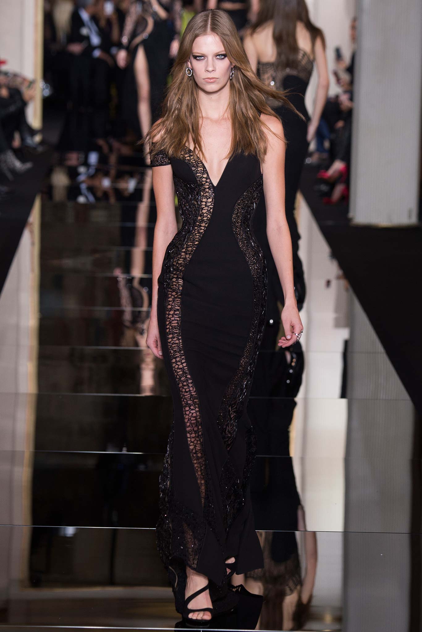 black silk fitted gown