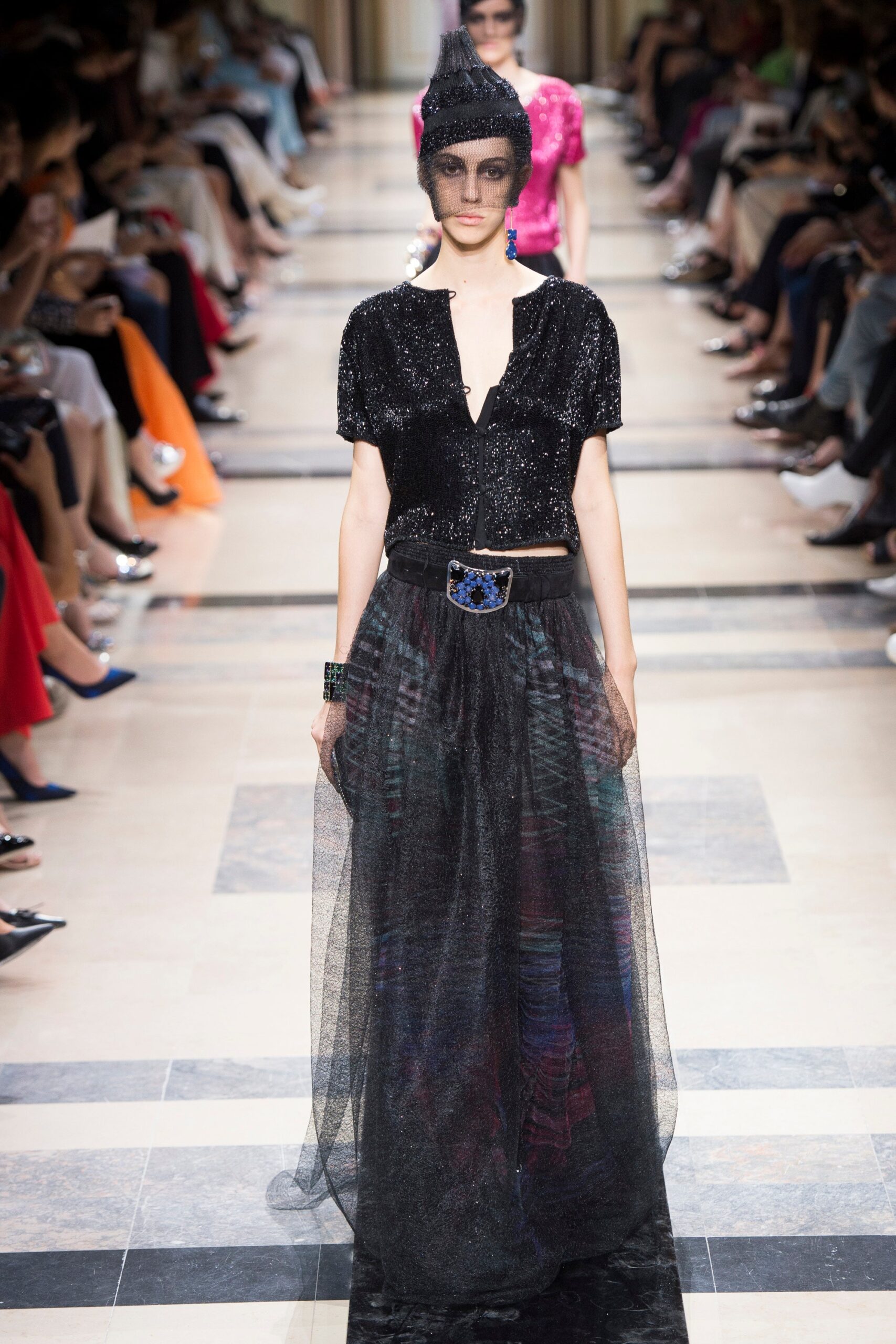 black sequin top and tulle skirt