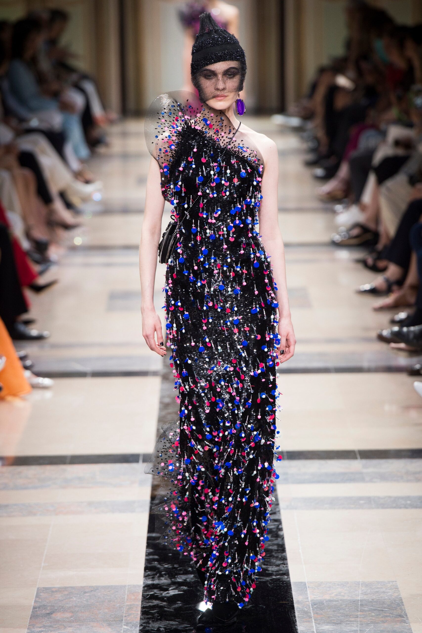 black embellished sleeveless gown