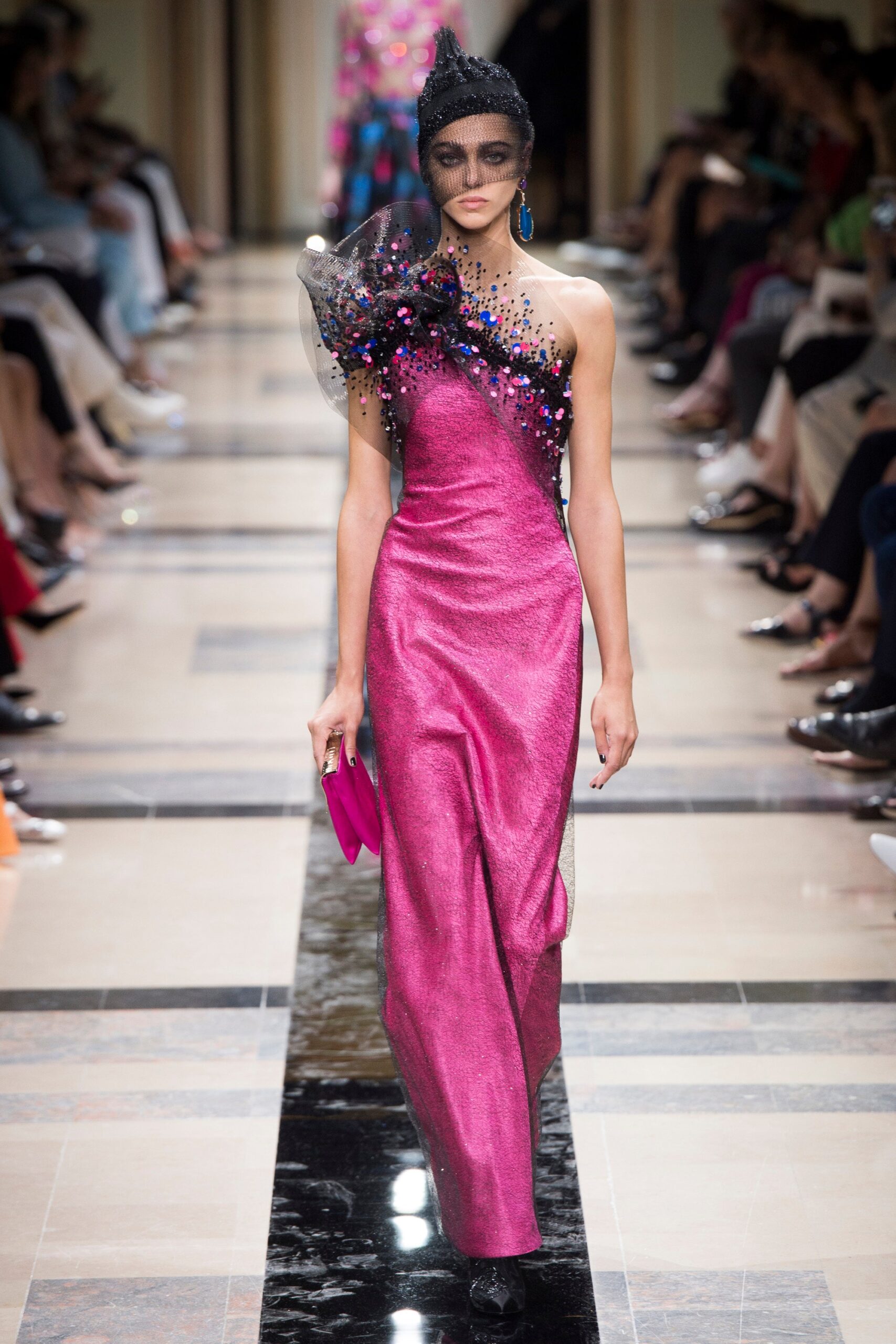 fitted pink silk gown