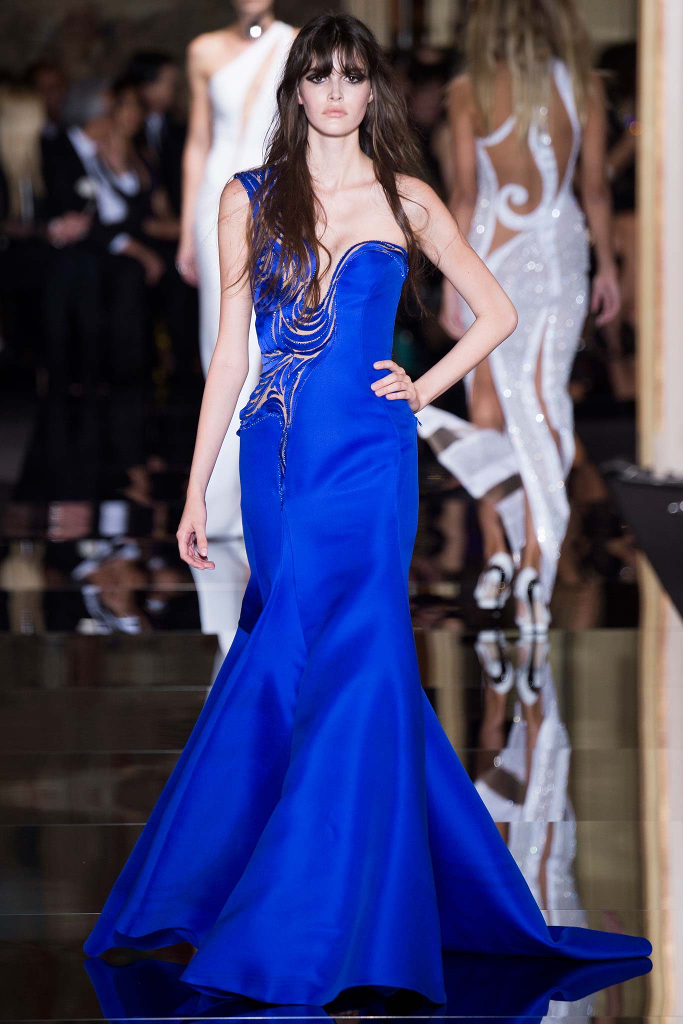blue silk fitted gown