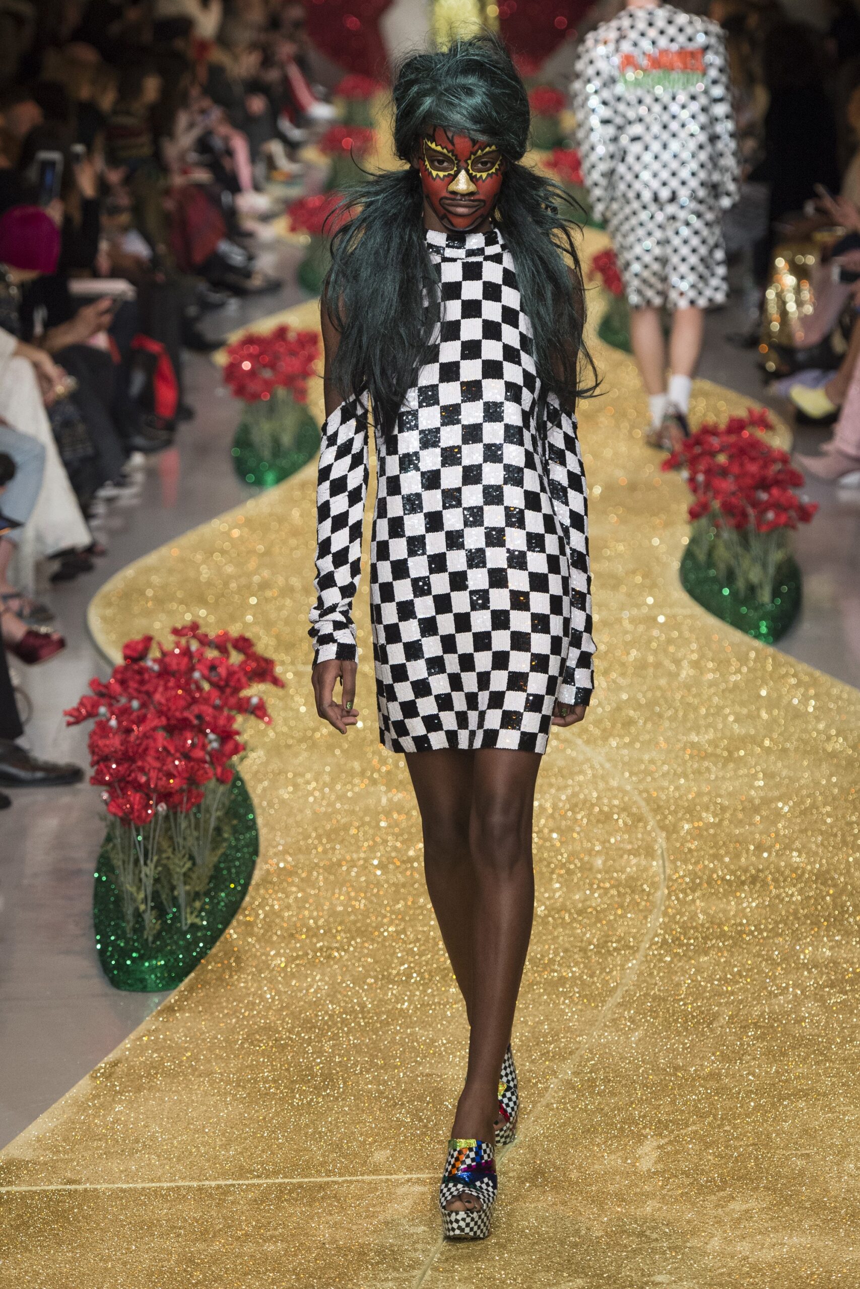 black and white checked mini dress